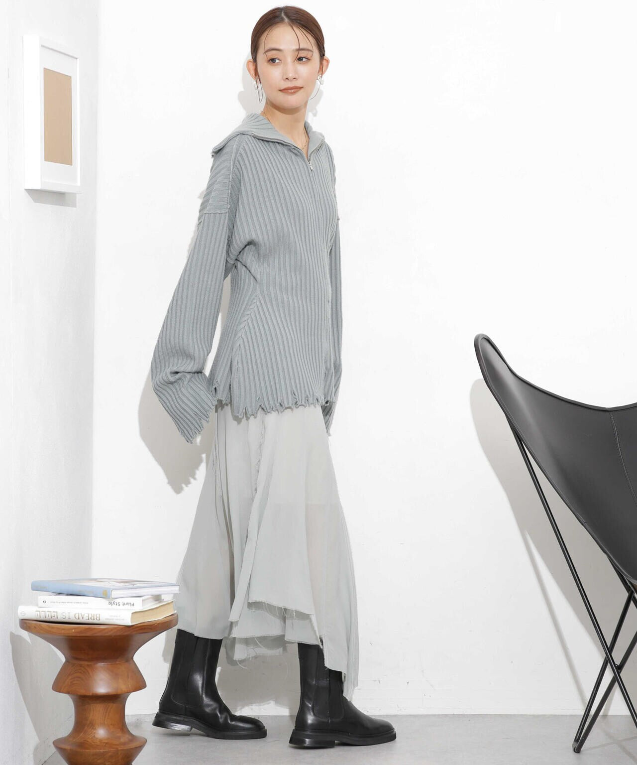 CURRENTAGE/NINA シルクシフォン ウールコンビスカート 6713230008