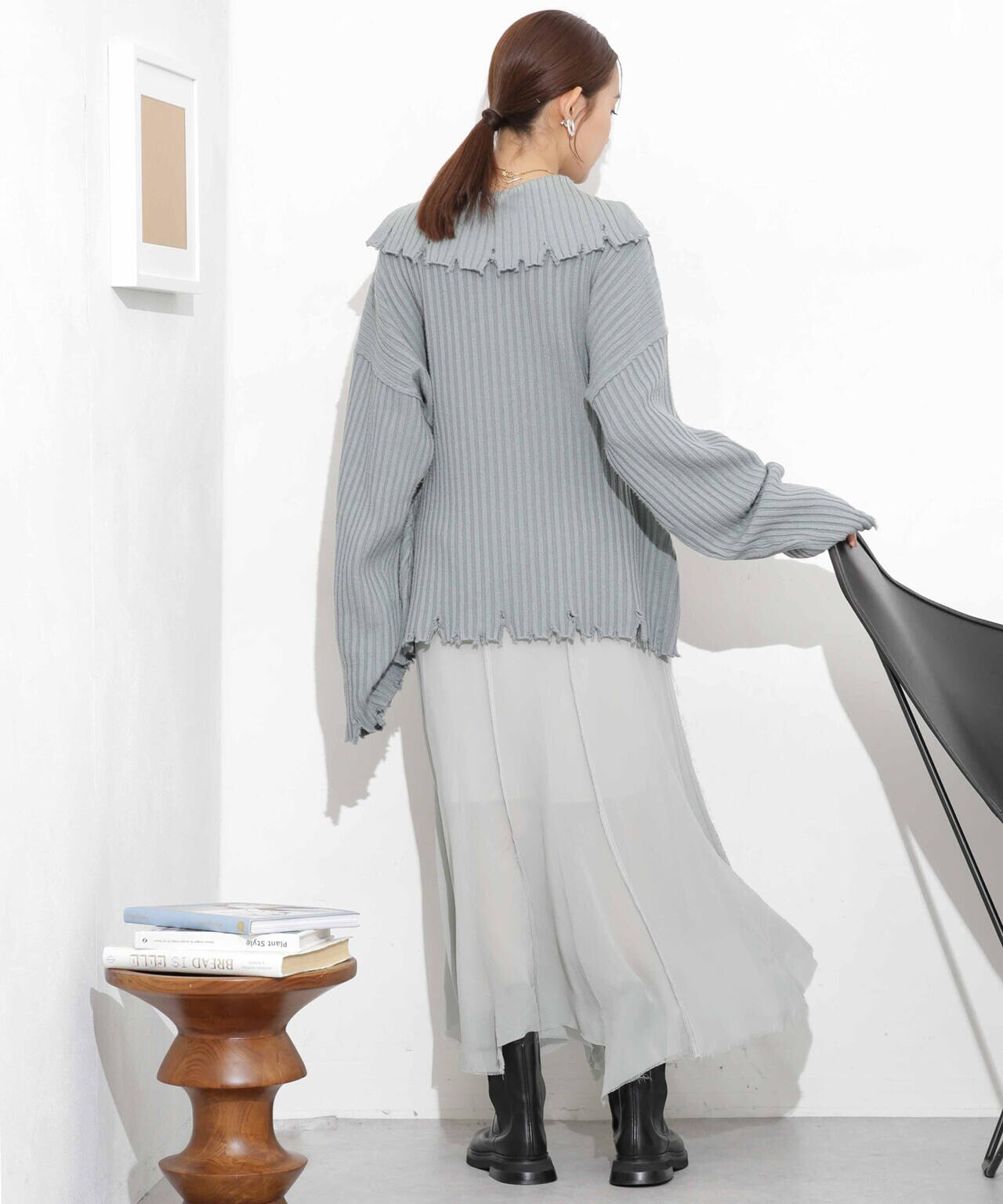 CURRENTAGE/NINA シルクシフォン ウールコンビスカート