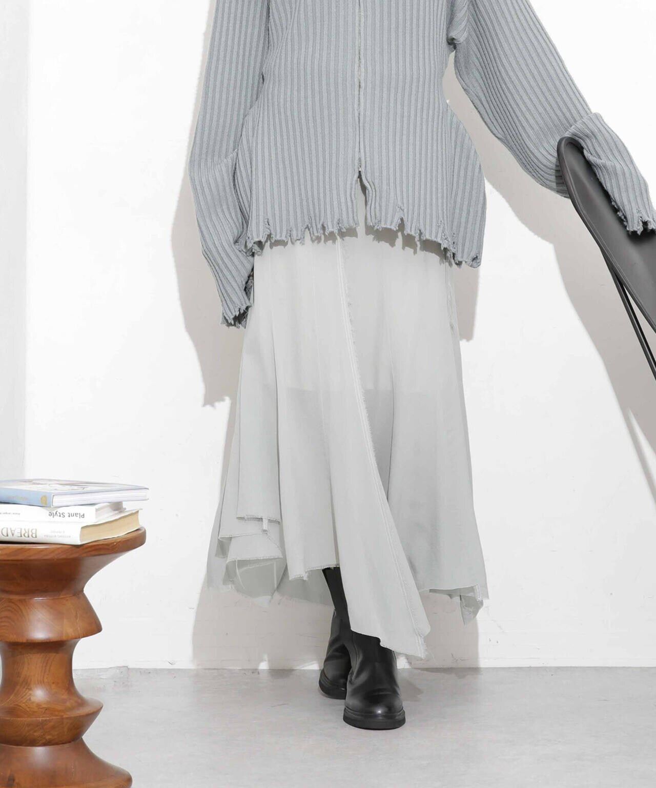 CURRENTAGE/NINA シルクシフォン ウールコンビスカート 6713230008