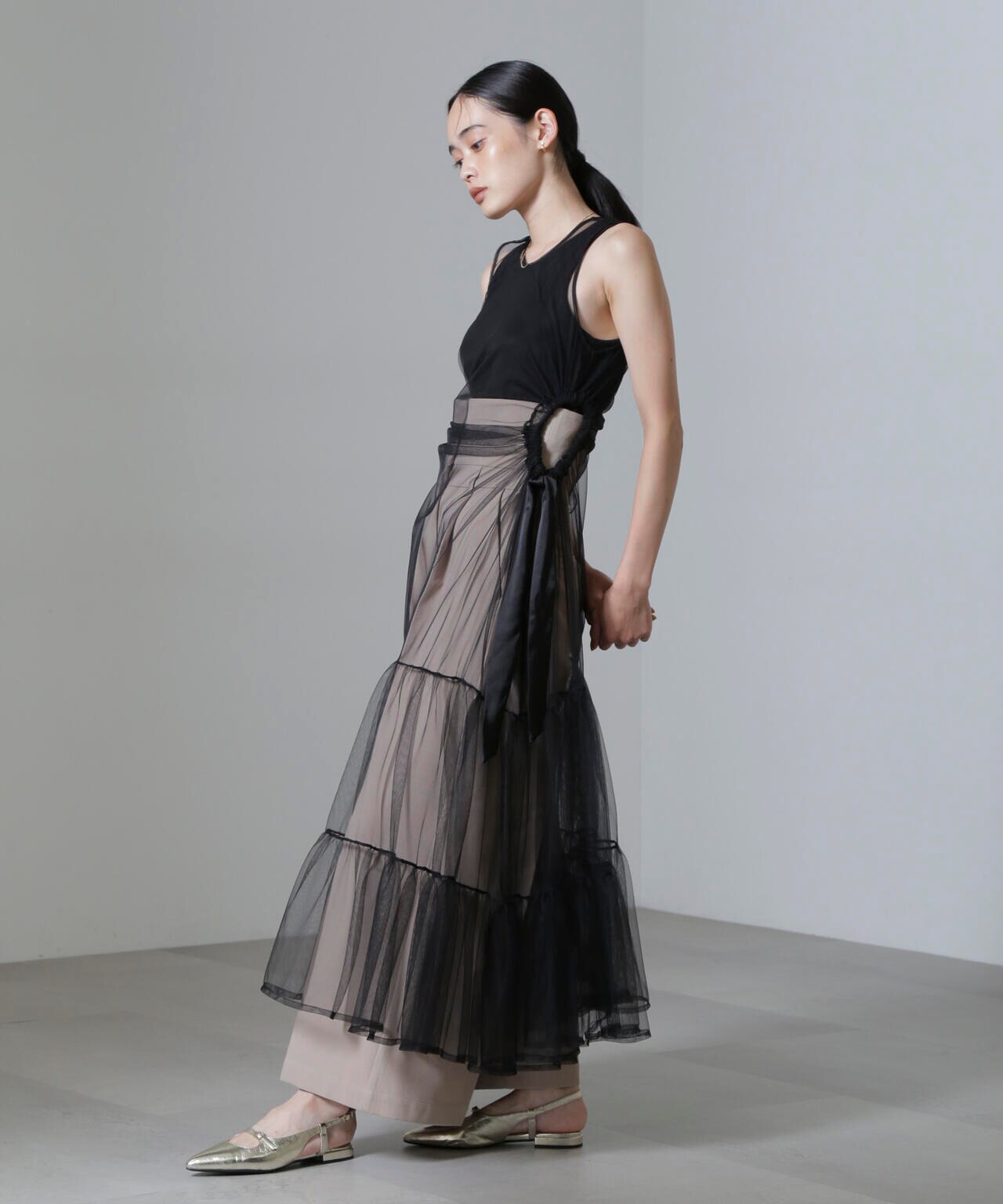 ESTHE/Tiered Tulle Cut-Out MaxiDress 6714219020