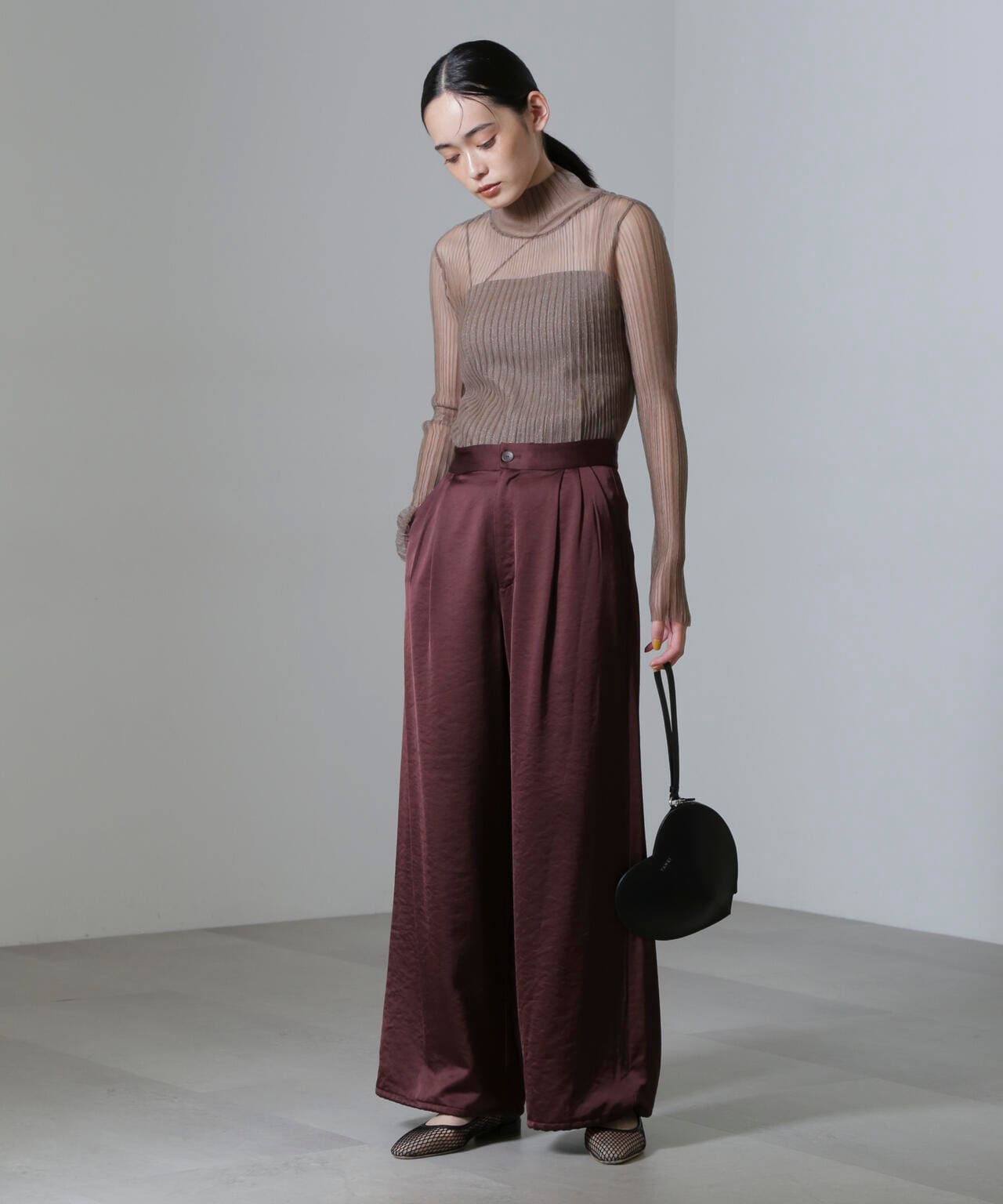 ESTHE / High Neck Mesh Pleated Top