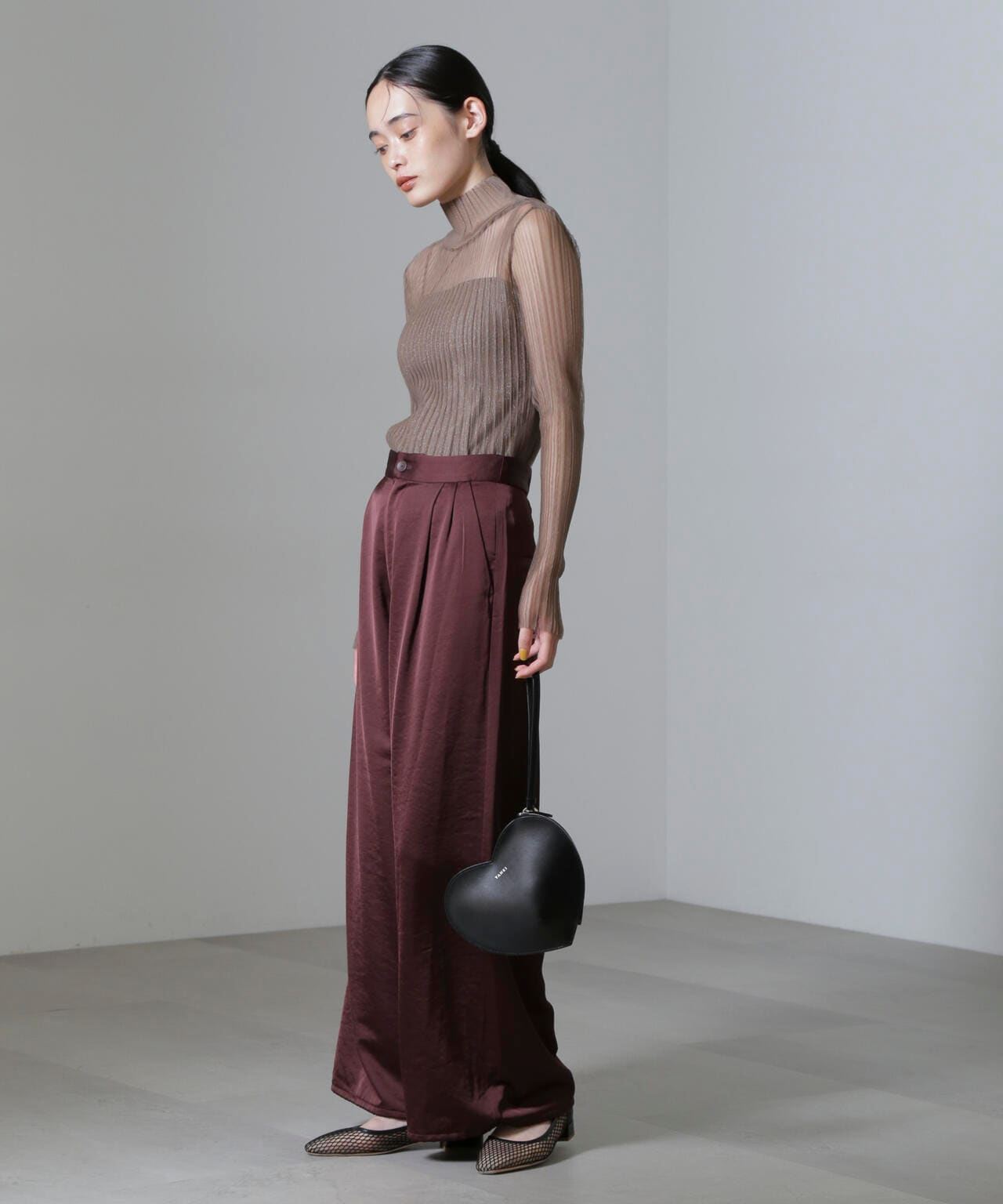 ESTHE / High Neck Mesh Pleated Top