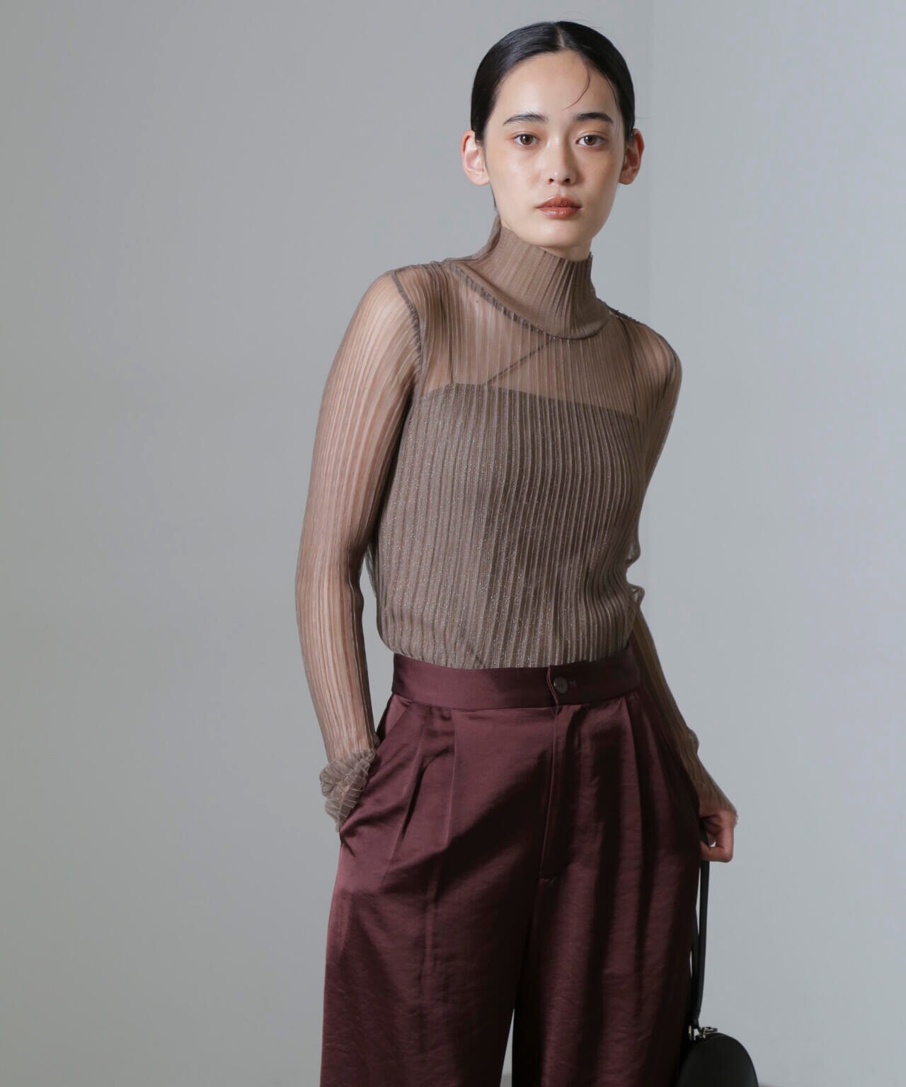ESTHE / High Neck Mesh Pleated Top