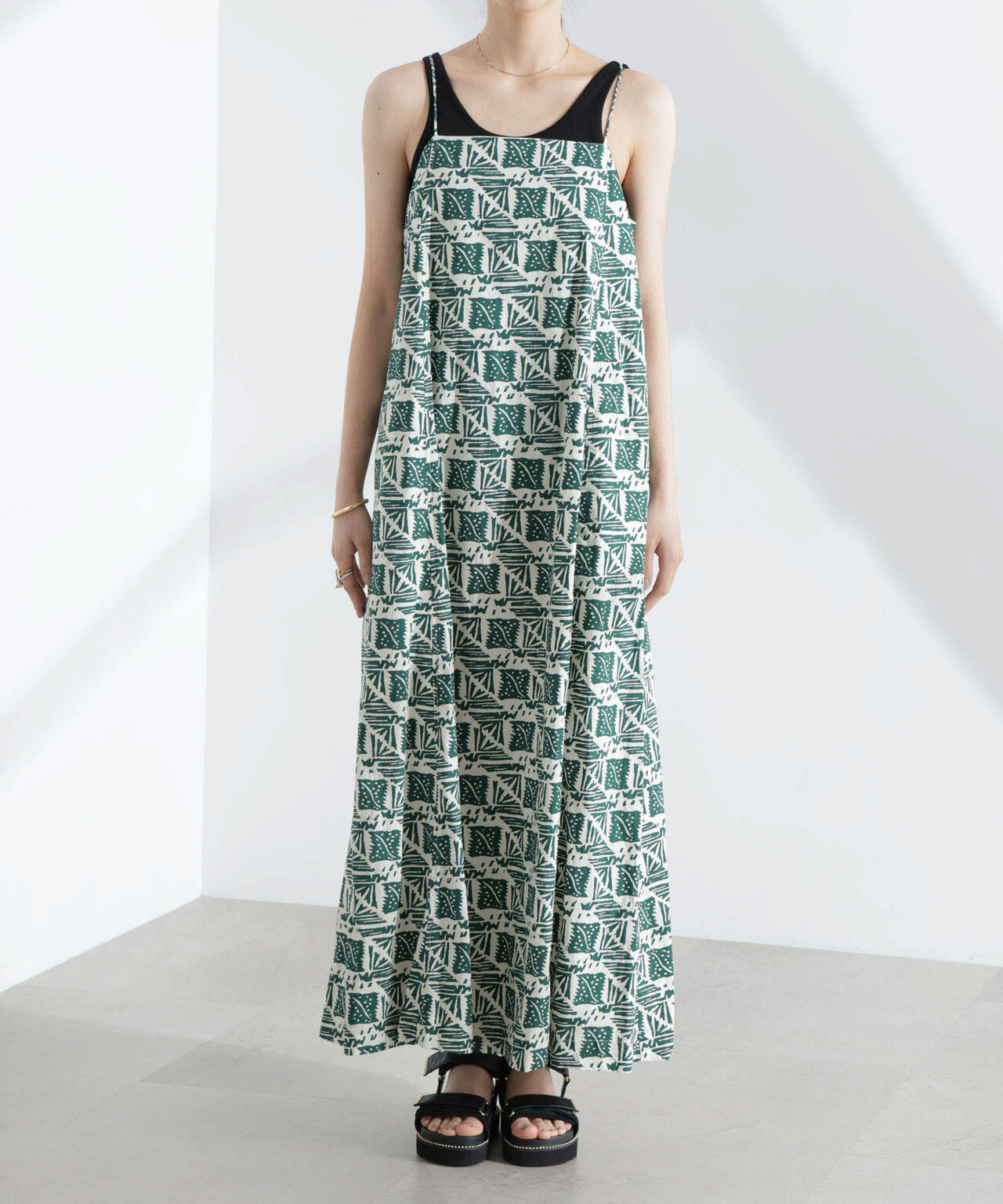 Sara mallika サラマリカ ビスチェ Cotton Poplin Print Cami Top 020151SM3 レディース キャミソール コットン 幾何学柄 GREEN Sara mallika サラマリカ ビスチェ Cotton Poplin Print Cami