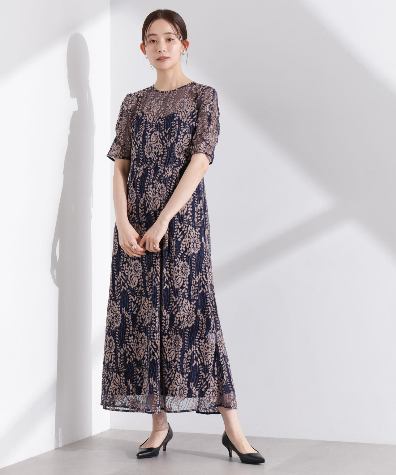kaene/配色レースエプロンワンピース 6715119058