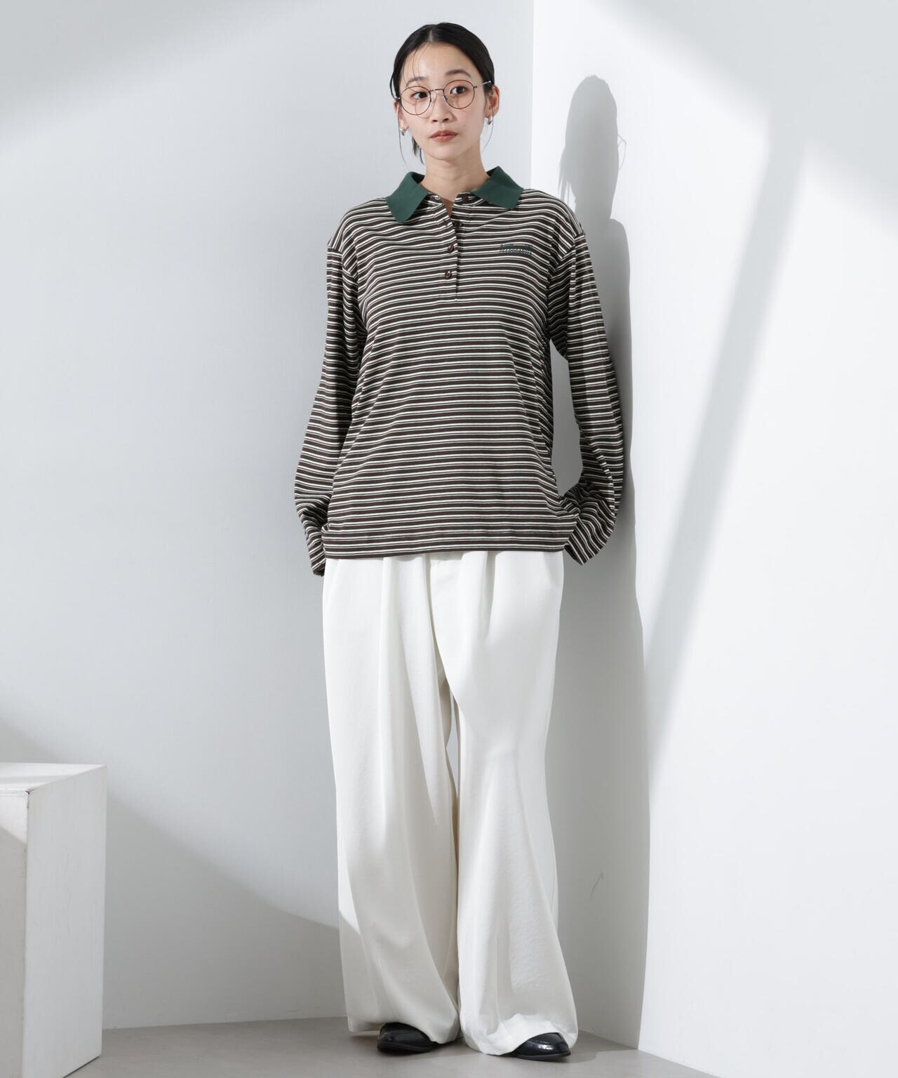 ★新品★BAUM UND PFERDGARTEN ストライプ柄 五分袖ポロシャツ BAUM UND PFERDGARTEN / JEANNI Brown Polo Stripe