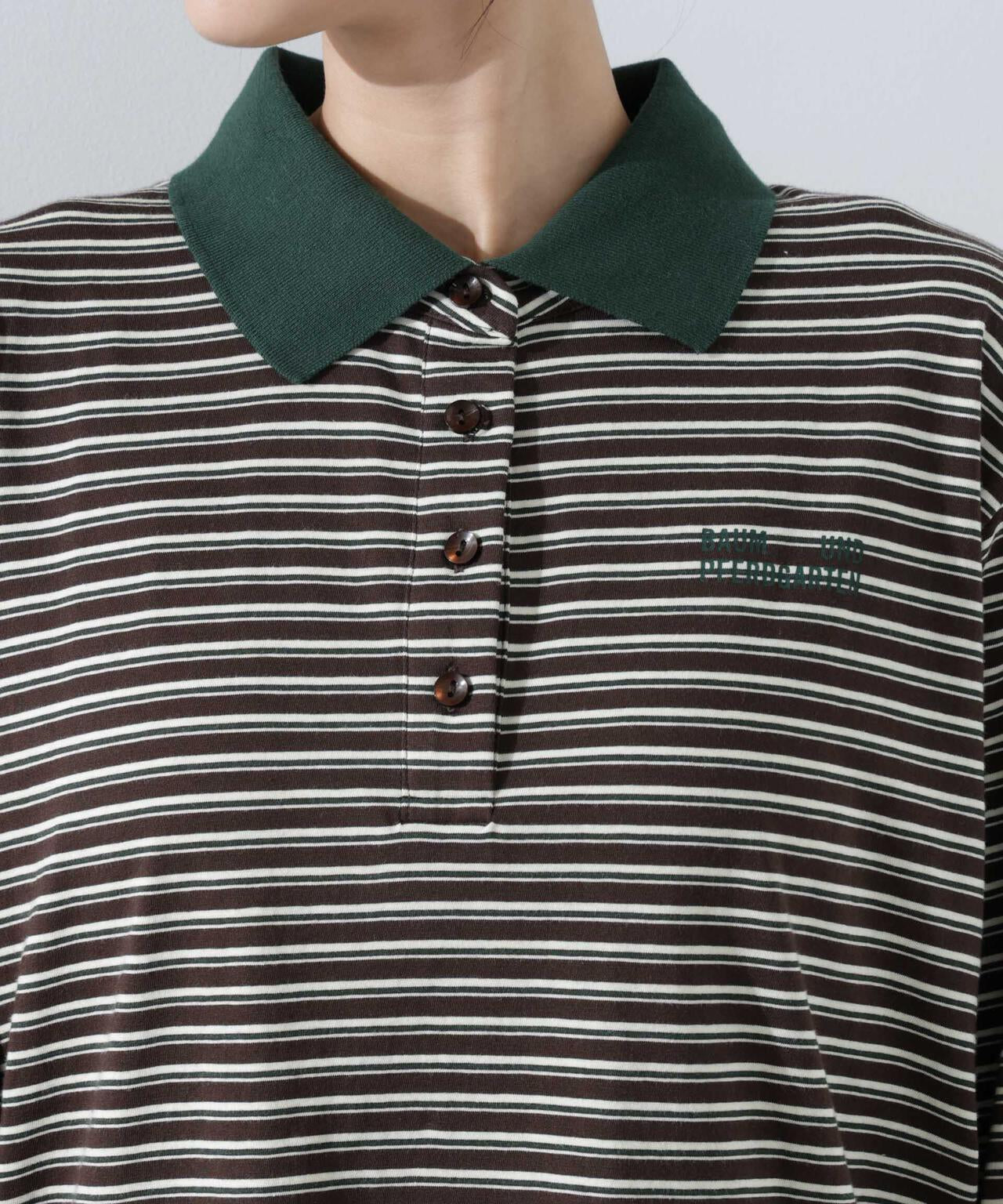 ★新品★BAUM UND PFERDGARTEN ストライプ柄 五分袖ポロシャツ BAUM UND PFERDGARTEN / JEANNI Brown Polo Stripe