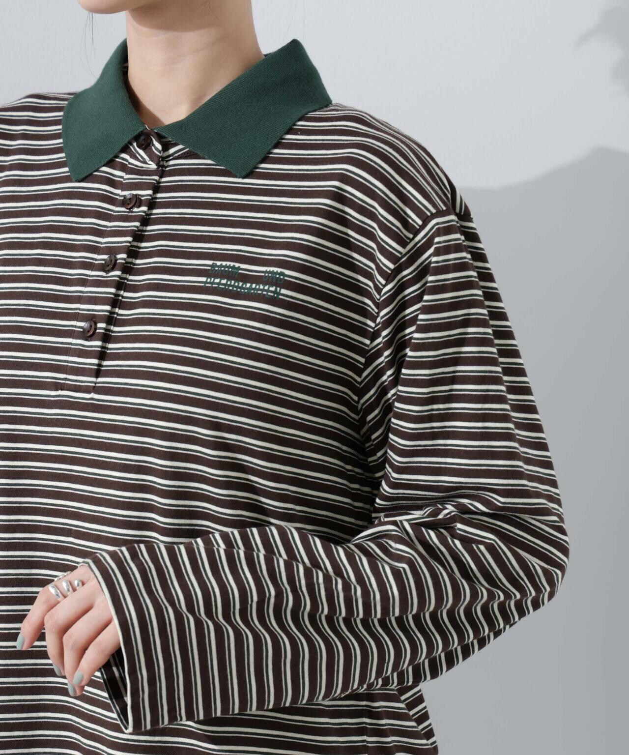 ★新品★BAUM UND PFERDGARTEN ストライプ柄 五分袖ポロシャツ BAUM UND PFERDGARTEN / JEANNI Brown Polo Stripe