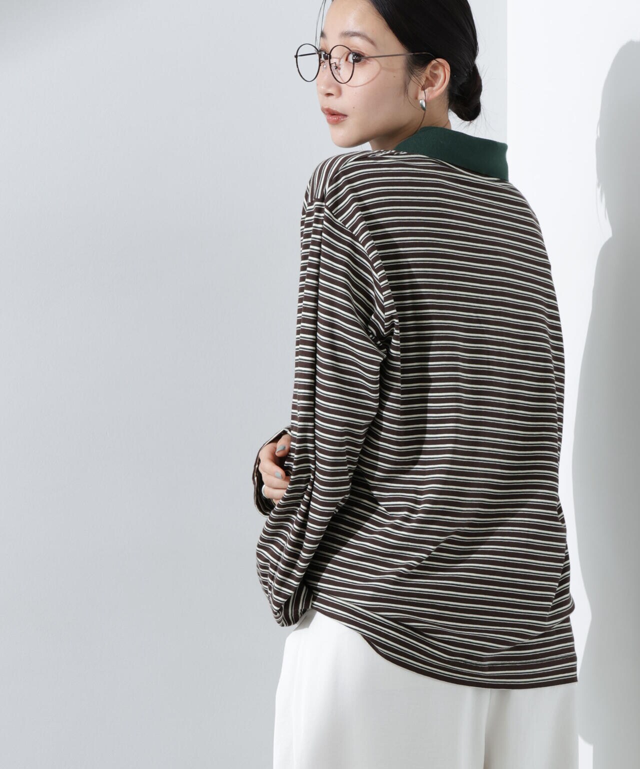 ★新品★BAUM UND PFERDGARTEN ストライプ柄 五分袖ポロシャツ BAUM UND PFERDGARTEN / JEANNI Brown Polo Stripe