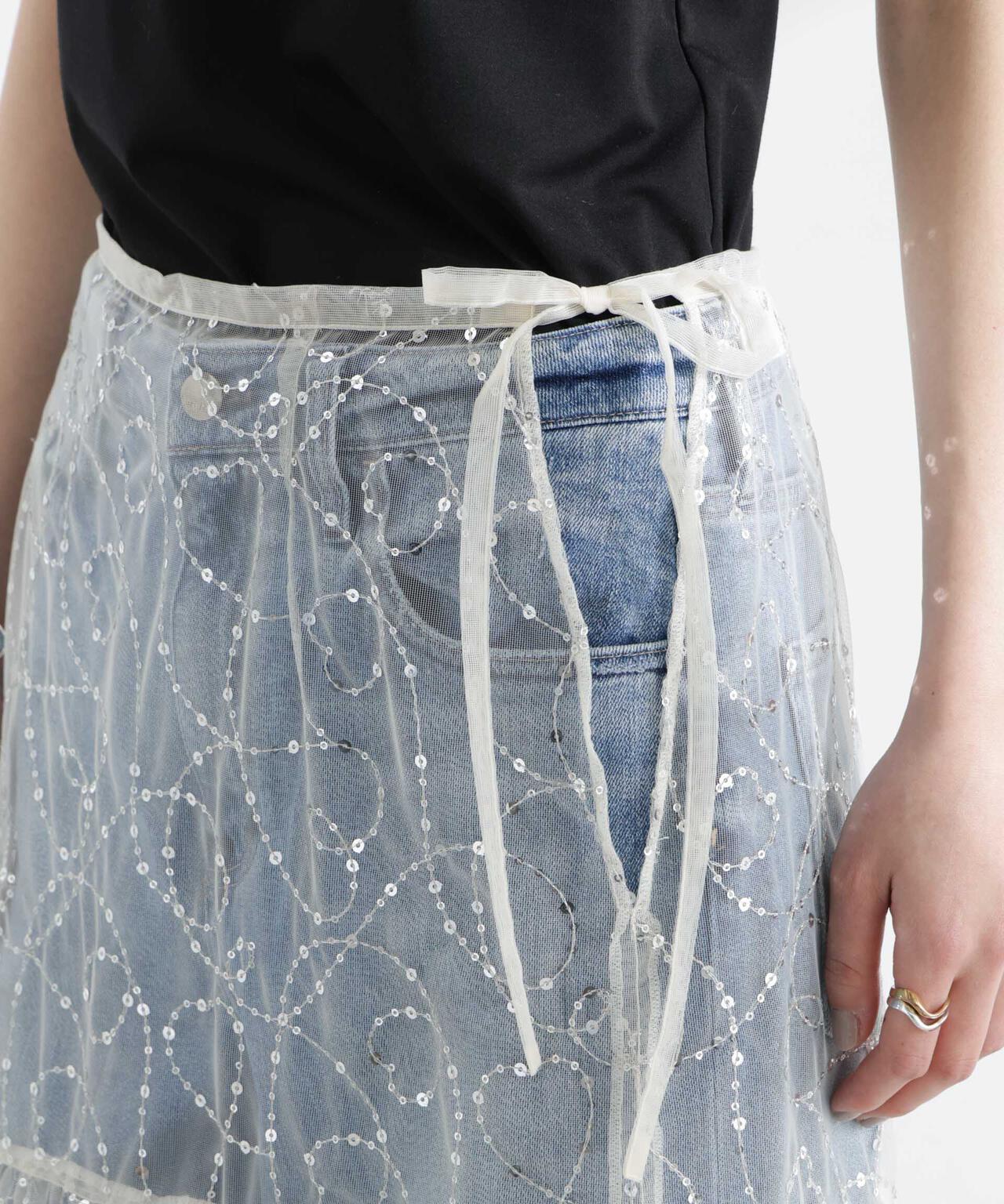 Sara mallika / SHINY SEQUIN EMBROIDERY SKIRT