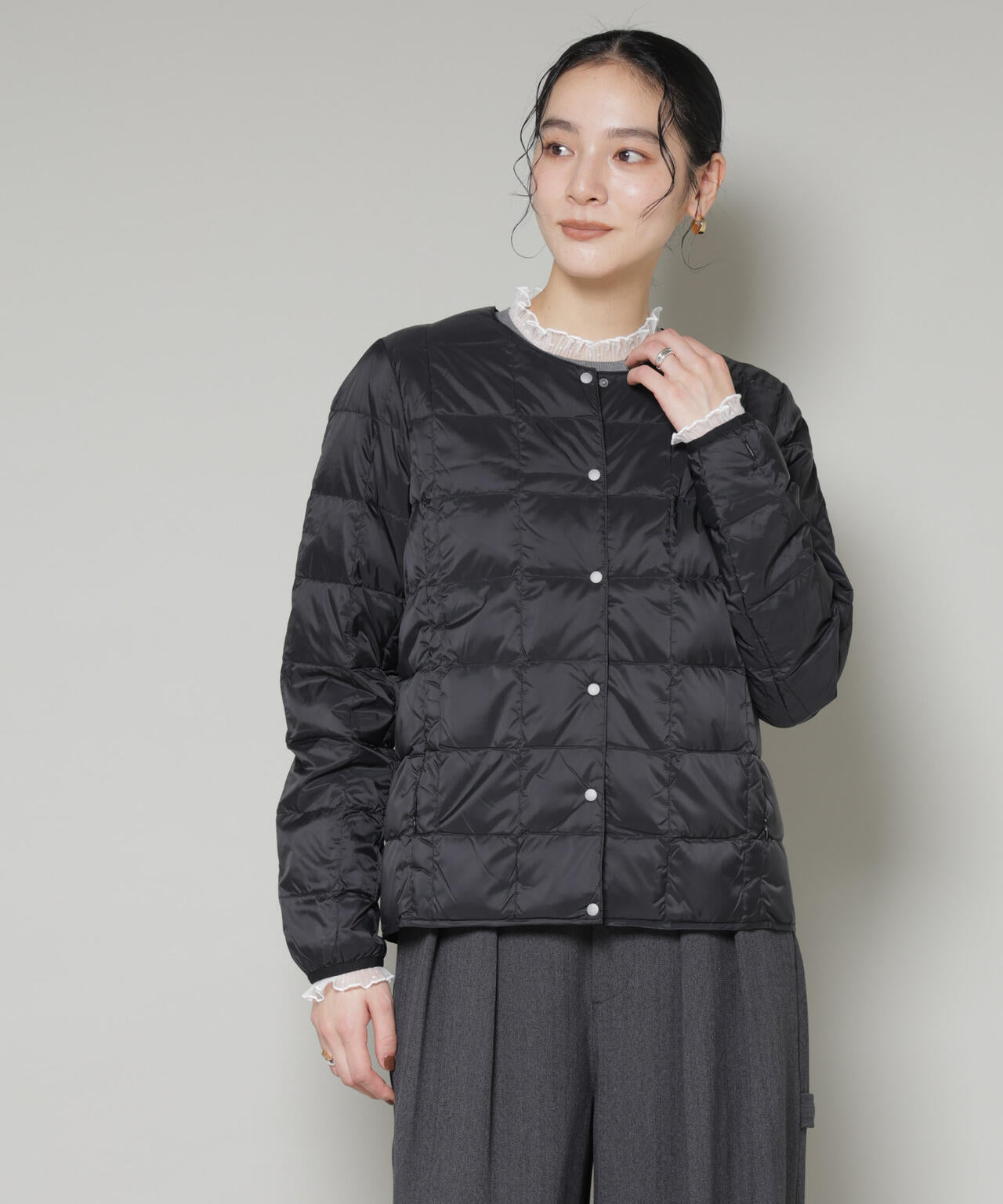 TAION / クルーネック ボタン ダウンジャケット