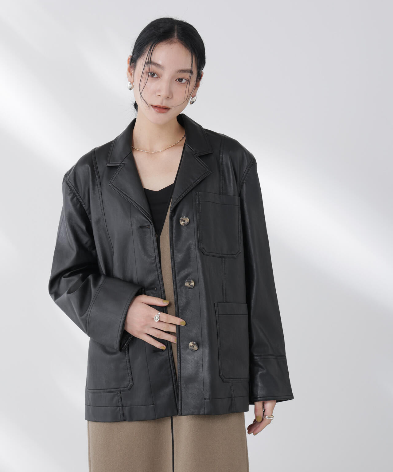 BAUM UND PFERDGARTEN/Textured Faux Leather ジャケット