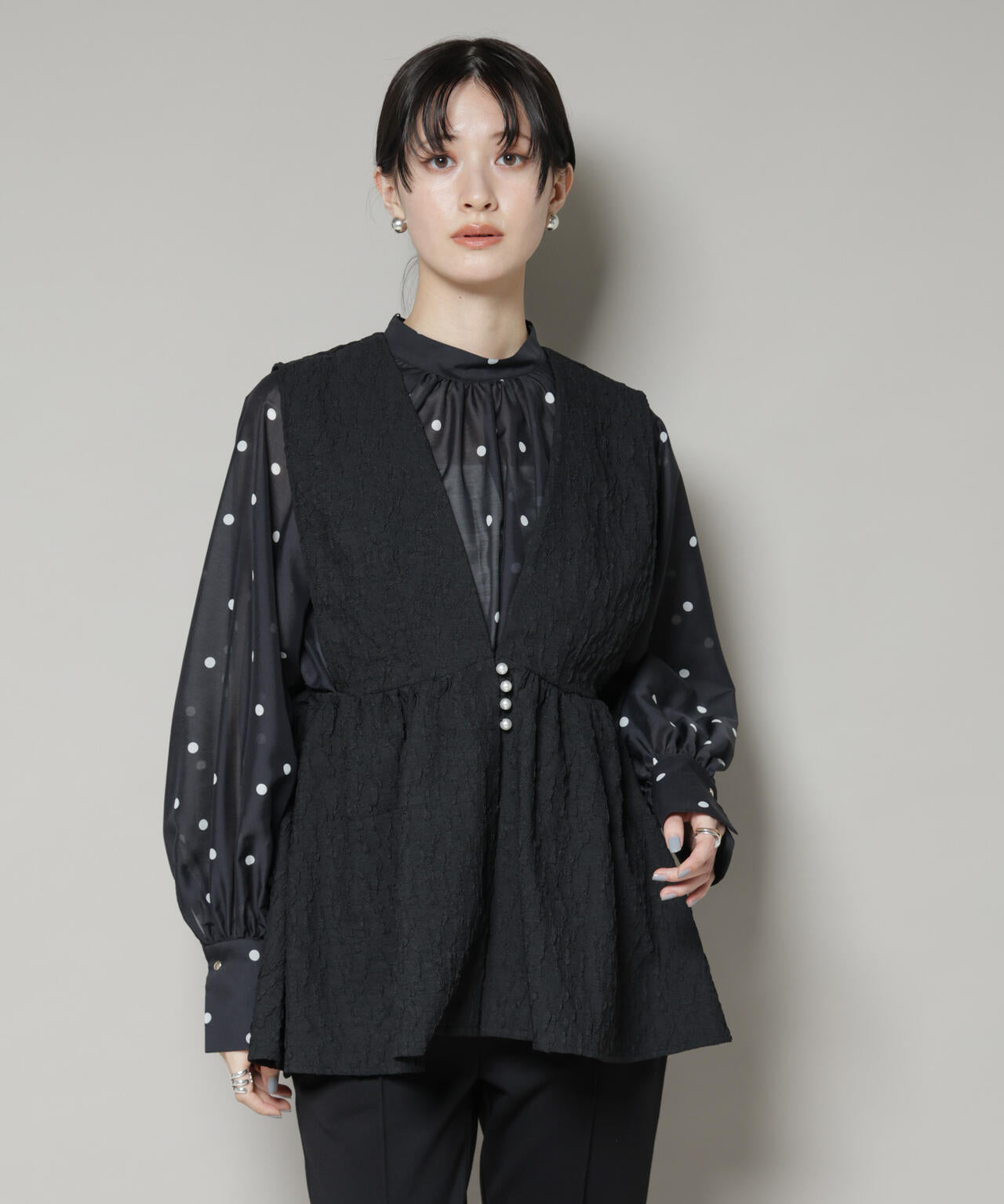 troisiemechaco/PUFFY JACQUARD　ジレ 6715216016