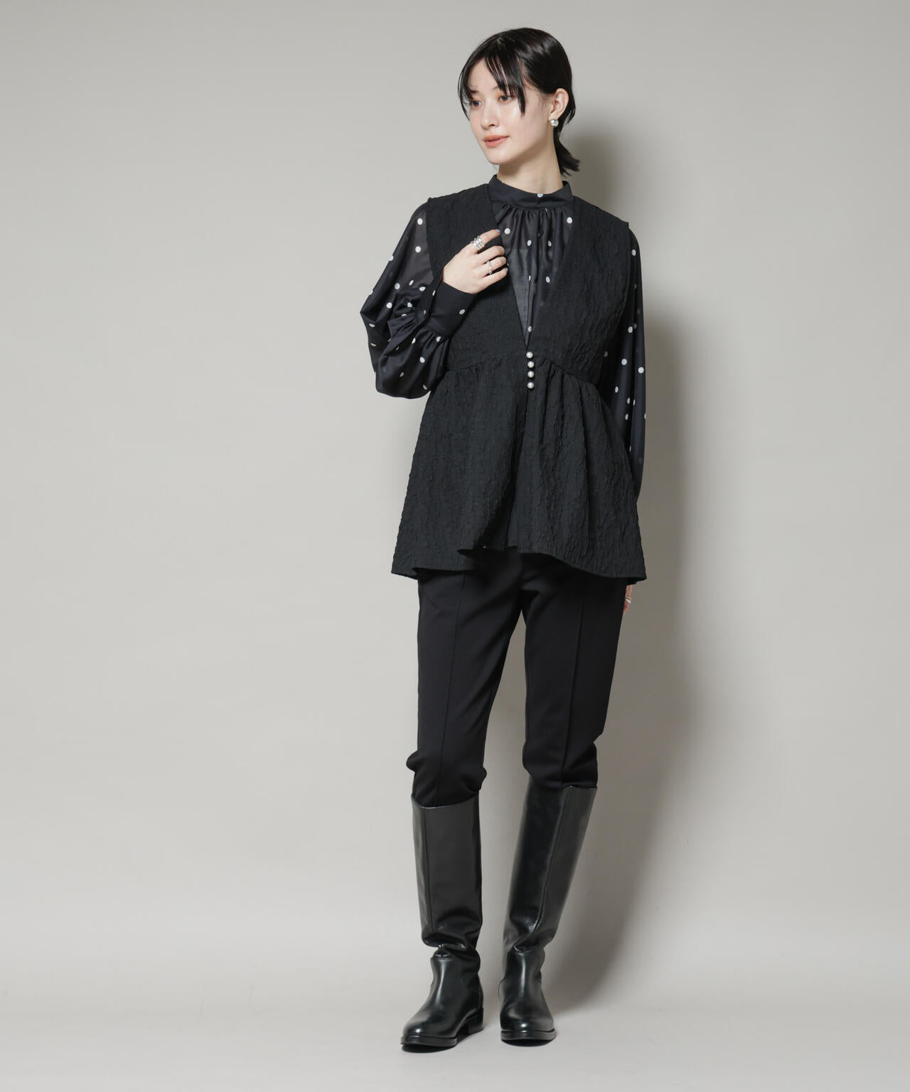troisiemechaco/PUFFY JACQUARD　ジレ 6715216016