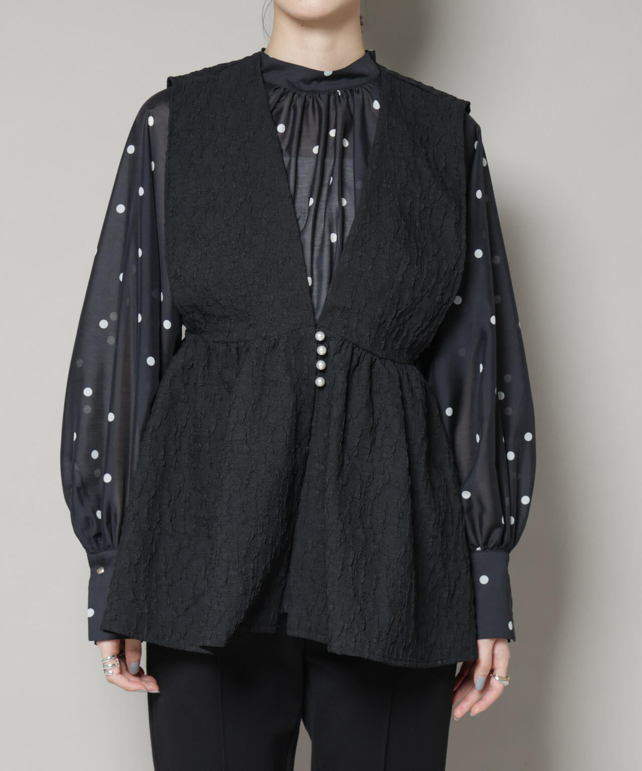 troisiemechaco/PUFFY JACQUARD　ジレ 6715216016