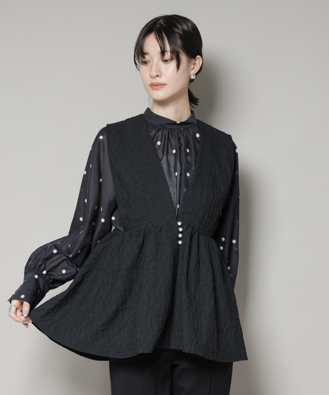 troisiemechaco/PUFFY JACQUARD　ジレ 6715216016