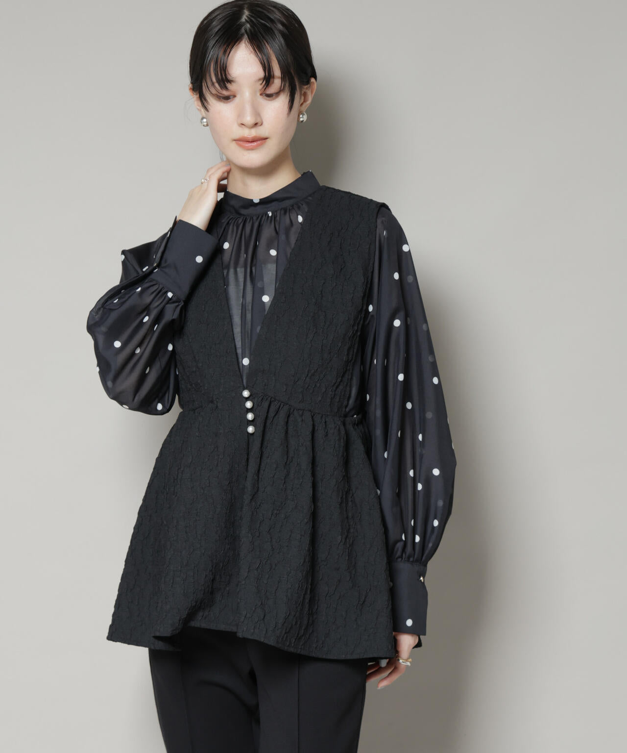 troisiemechaco/PUFFY JACQUARD　ジレ