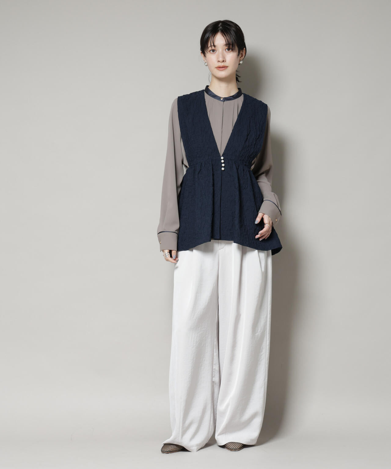 troisiemechaco/PUFFY JACQUARD　ジレ 6715216016