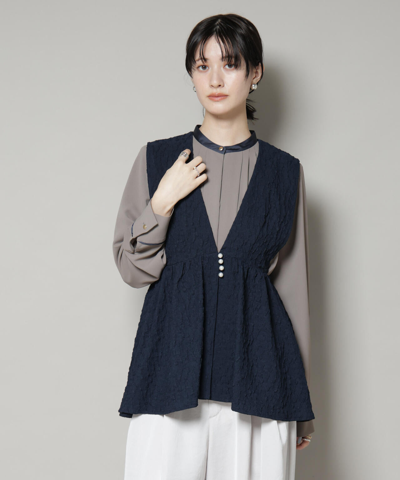 troisiemechaco/PUFFY JACQUARD　ジレ 6715216016