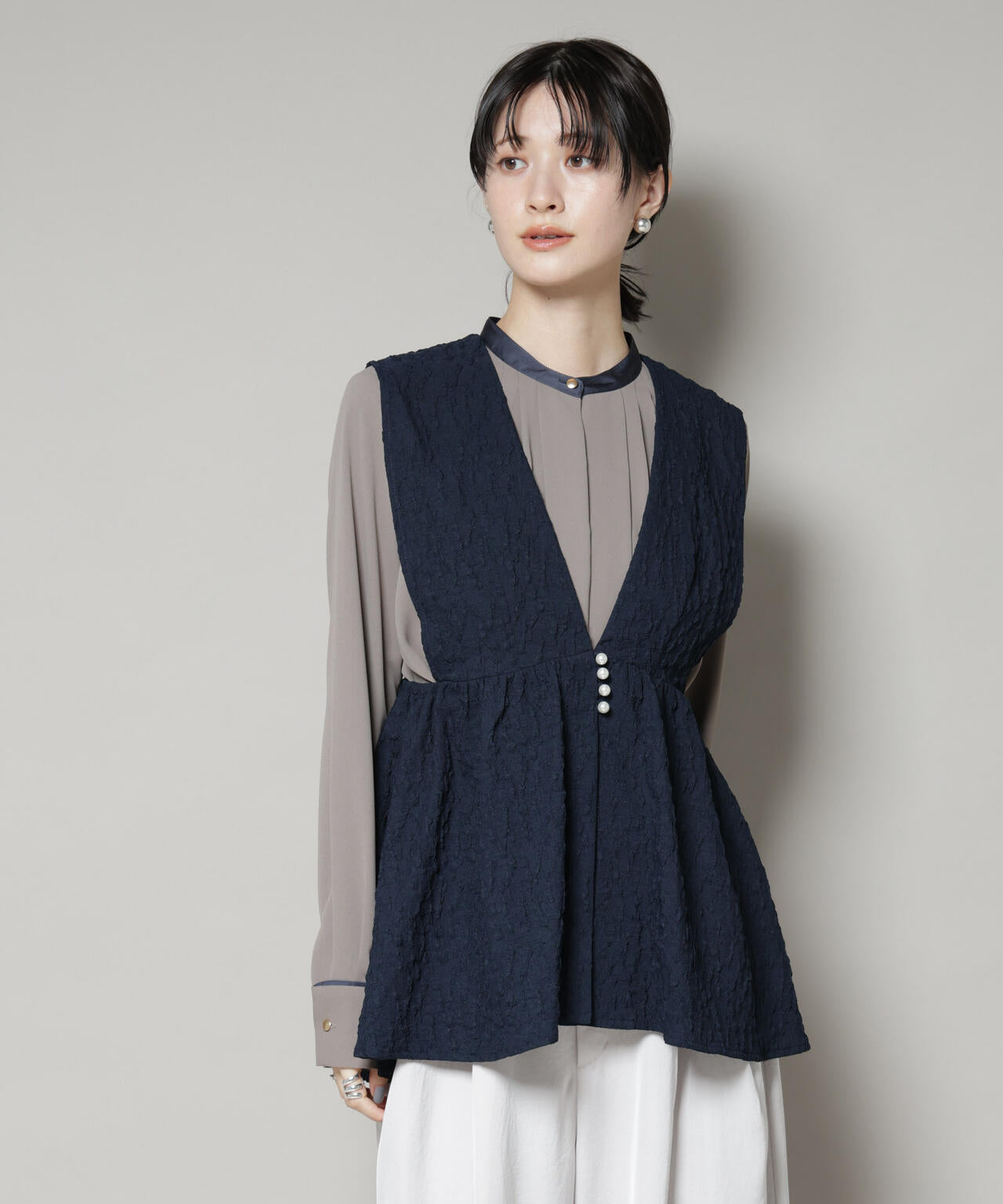 troisiemechaco/PUFFY JACQUARD　ジレ 6715216016
