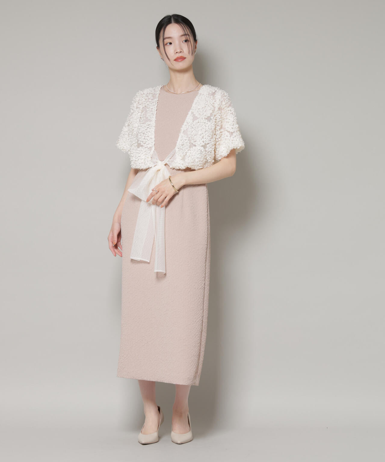 kaene/デザインリボンボレロセットドレス