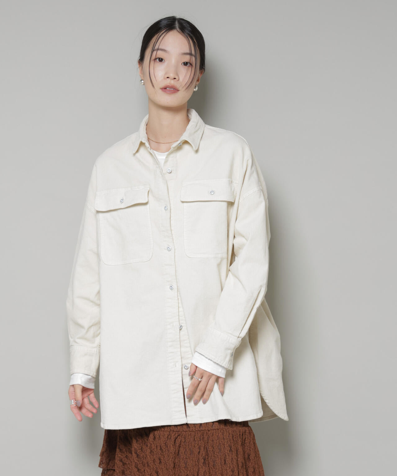 ヘルシーデニム シャツ コーデュロイ 長袖 オーバーサイズ S ベージュ Healthy denim（ヘルシーデニム）の「【Healthy DENIM for SALON】別注
