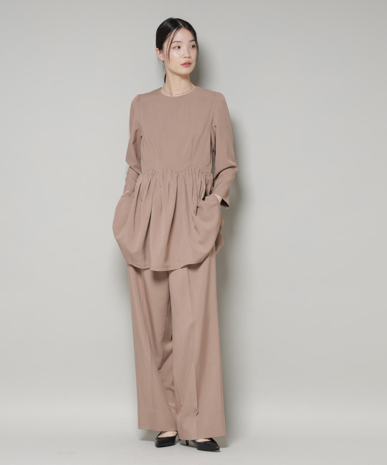troisieme chaco / TWILL ペプラム トップス ( セットアップ 可 )