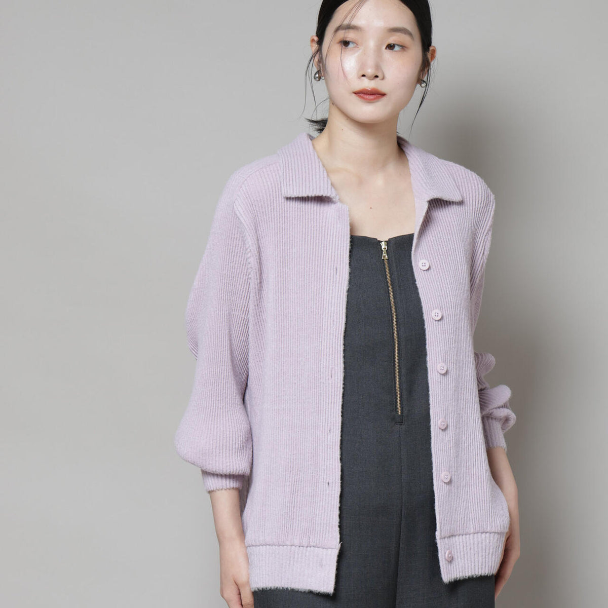 LGB ロング　ショート　2way カーディガン　グレー セール】 【2WAY】ビスコース×peフィラメントヤーン ストライプ