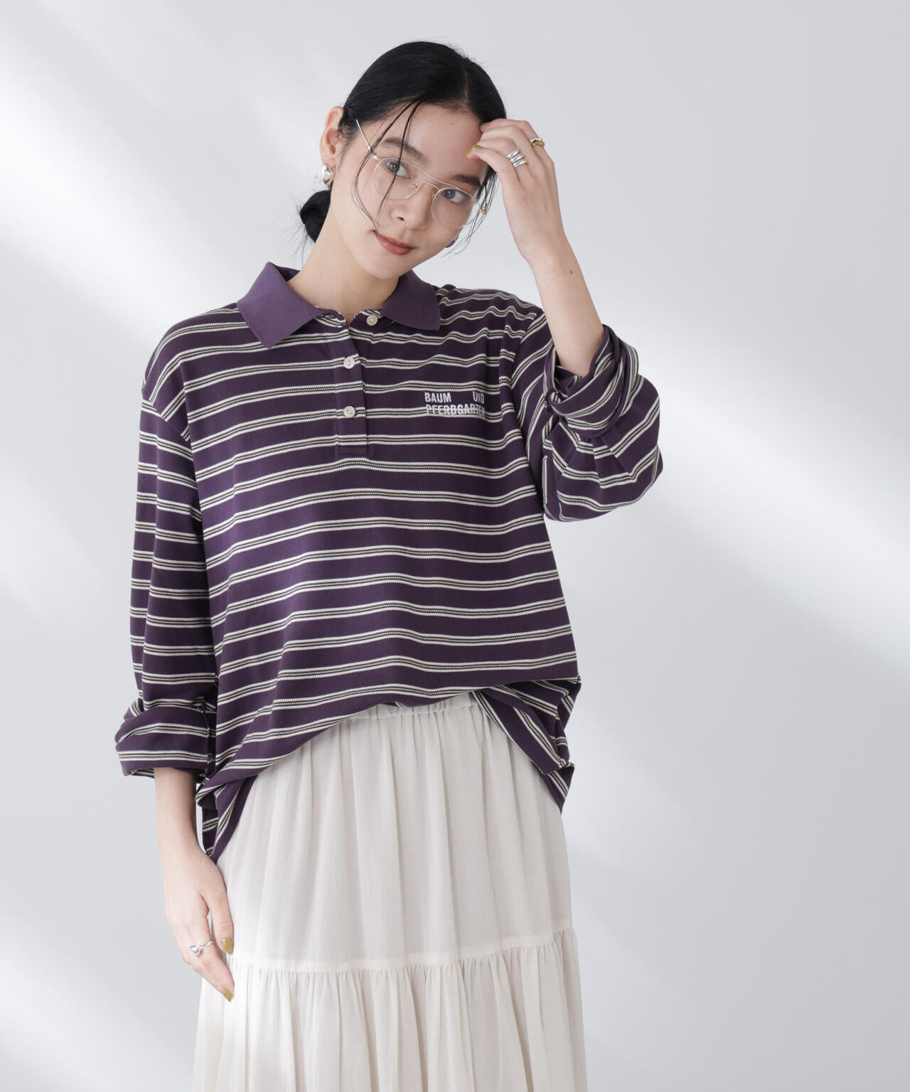 BAUM UND PFERDGARTEN/Cotton Pique 長袖ポロシャツ