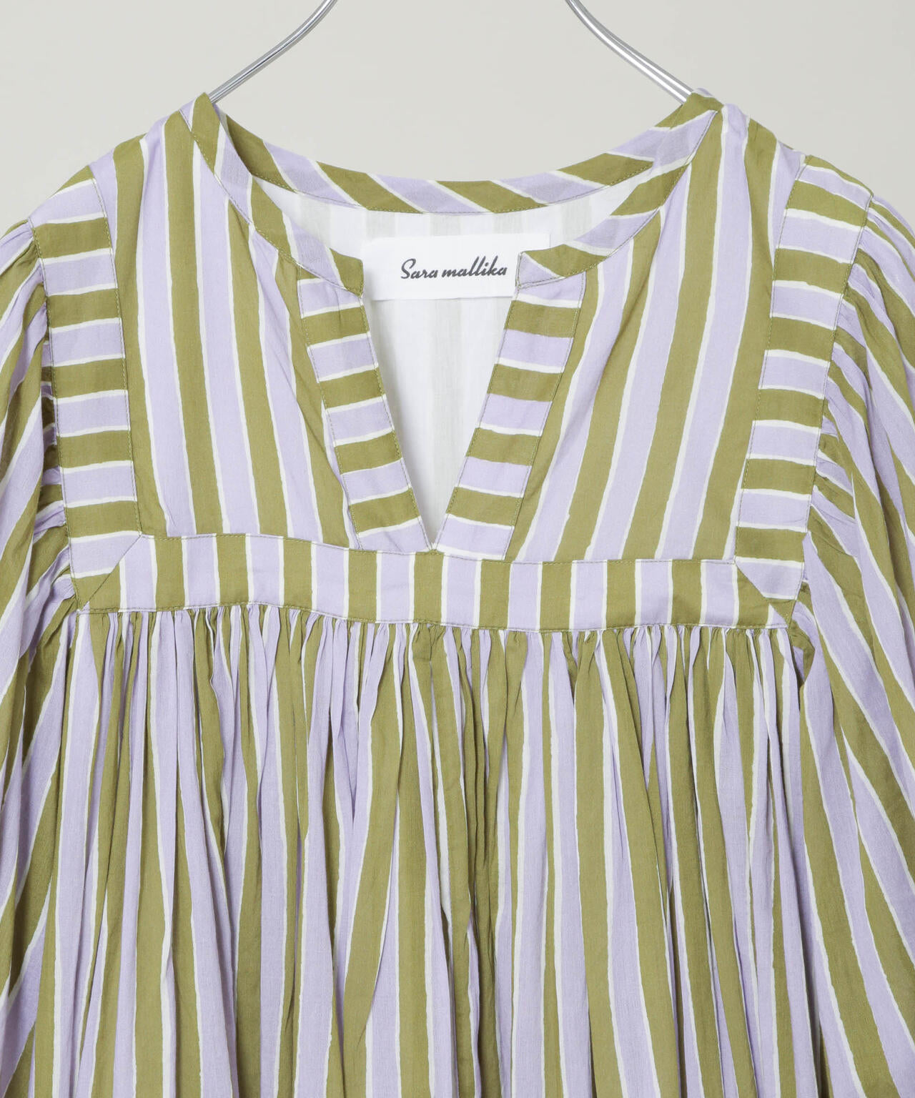 Sara mallika / Stripe Print Gather Dress ( セットアップ 可)