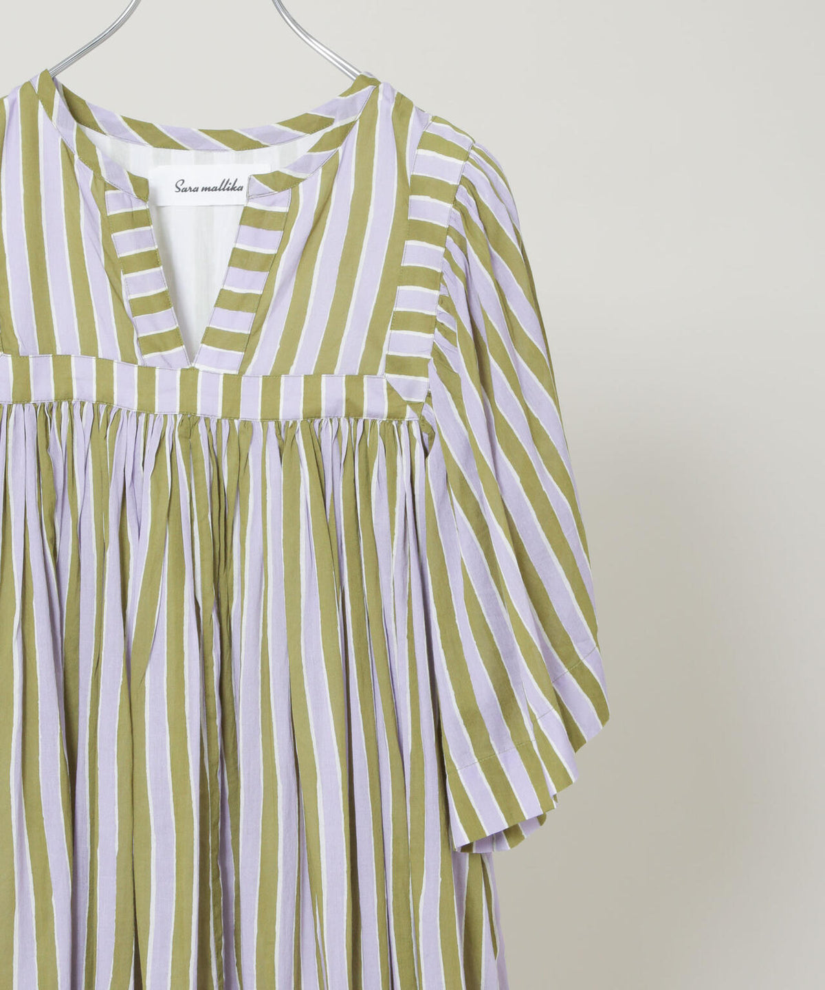 Sara mallika / Stripe Print Gather Dress ( セットアップ 可)