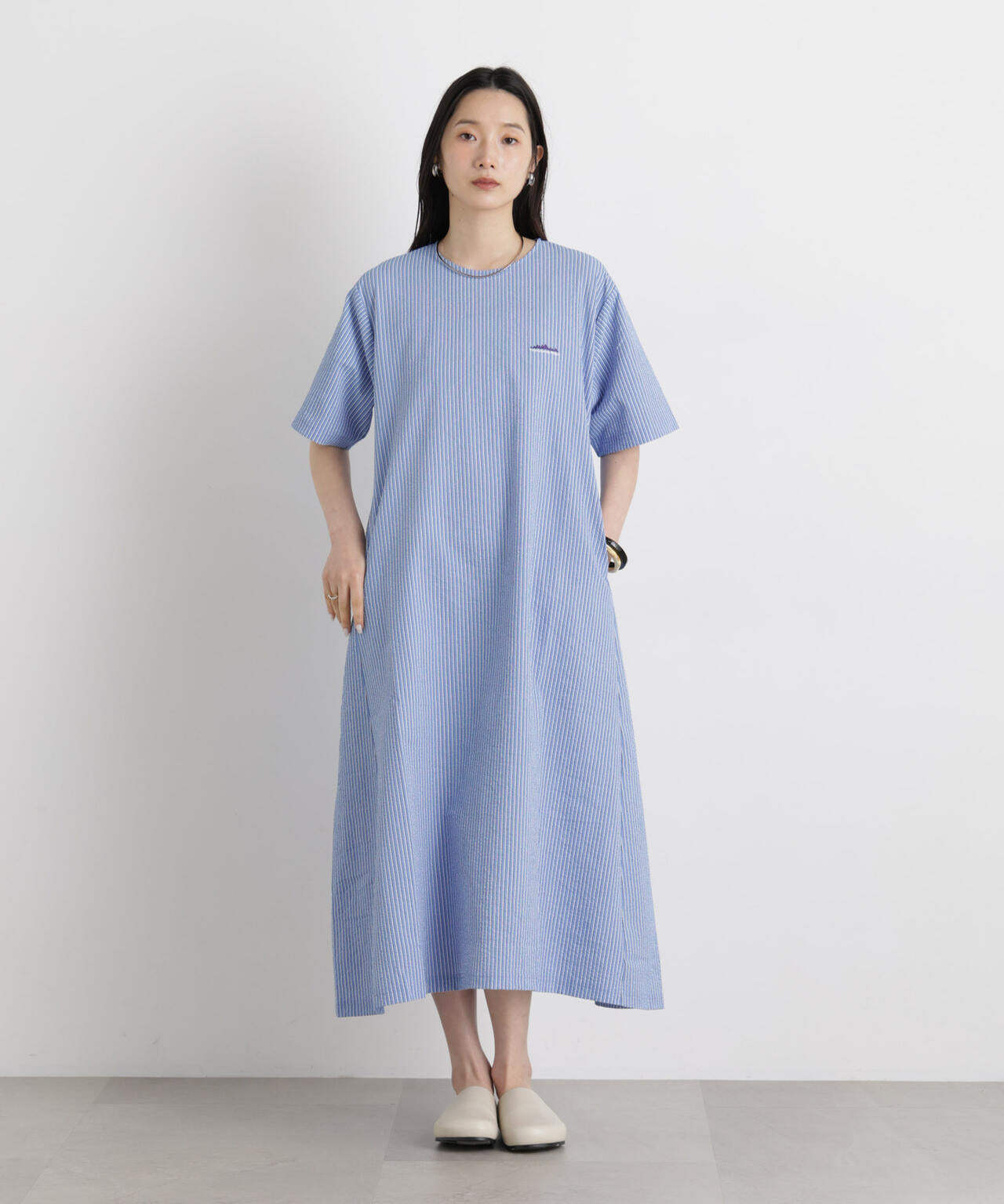 【Yilon】STRIPE SHIRT DOCKING OP ワンピース THOUSAND MILE / SEERSUCKER STRIPE OP