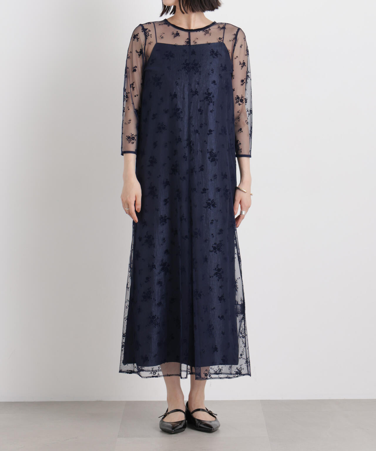 kaene フロッキーベロア2wayドレス 36 kaene / フロッキー サテン 2way ドレス