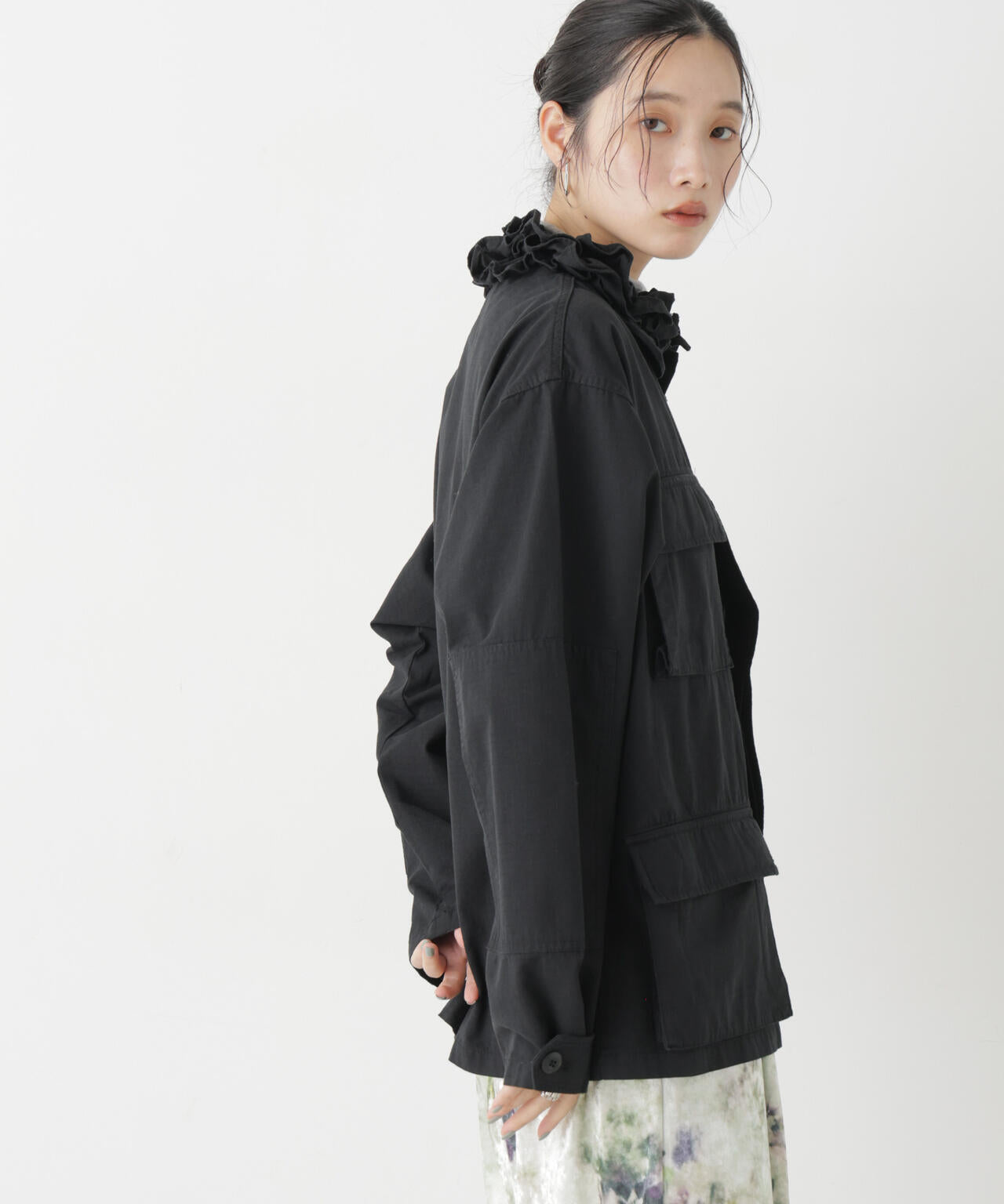 crinkle crinkle crinkle/frill collar military jacket