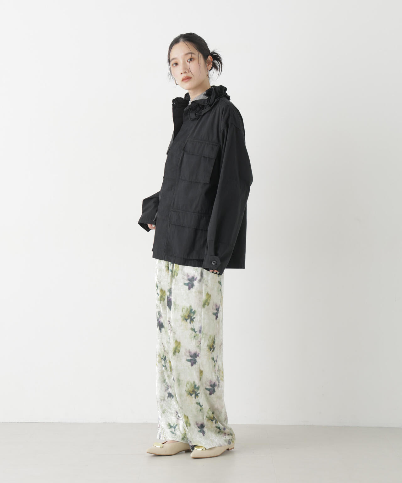 crinkle crinkle crinkle/frill collar military jacket