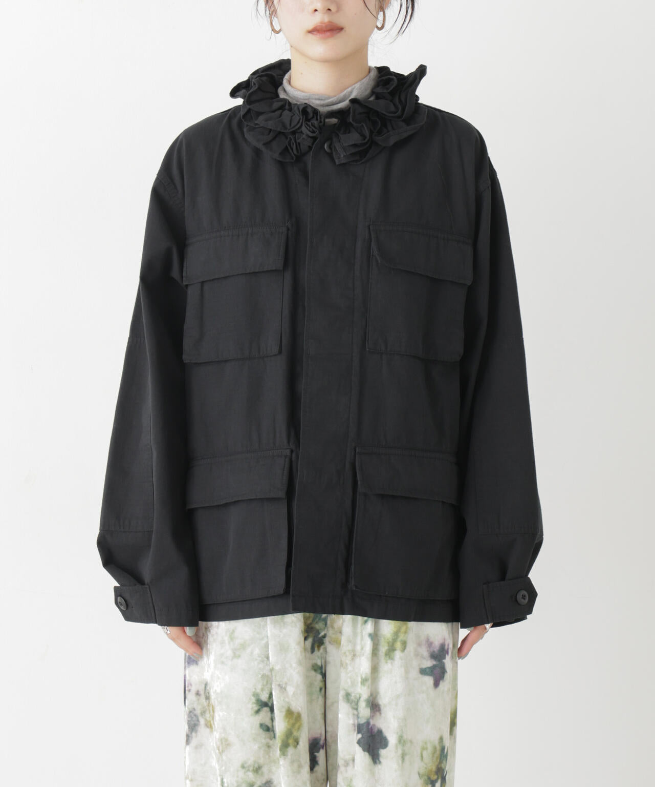 crinkle crinkle crinkle/frill collar military jacket