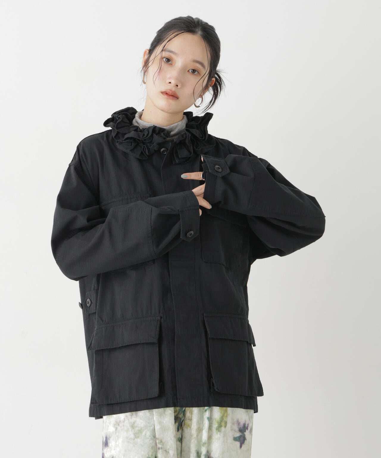 crinkle crinkle crinkle/frill collar military jacket