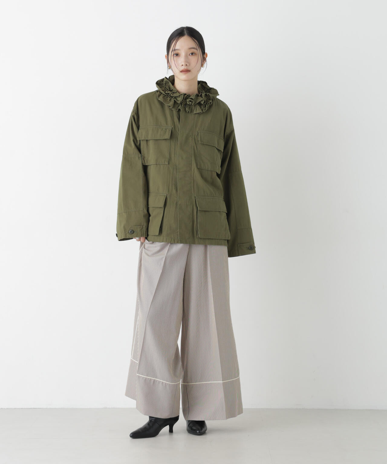 crinkle crinkle crinkle/frill collar military jacket