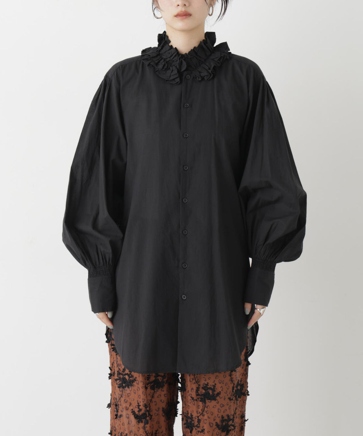 crinkle crinkle crinkle/cotton frill collar shirts 6716220003
