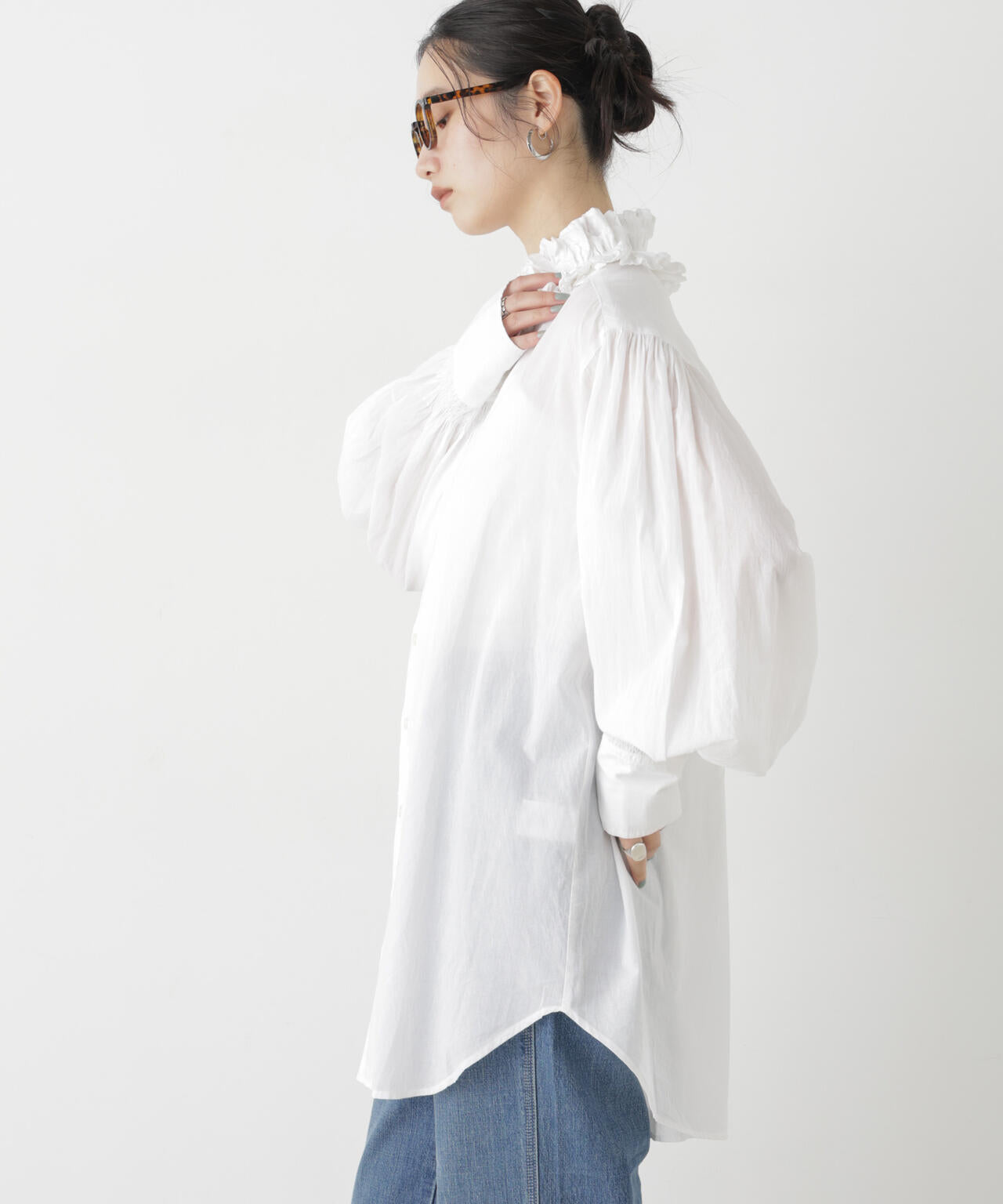 crinkle crinkle crinkle/cotton frill collar shirts