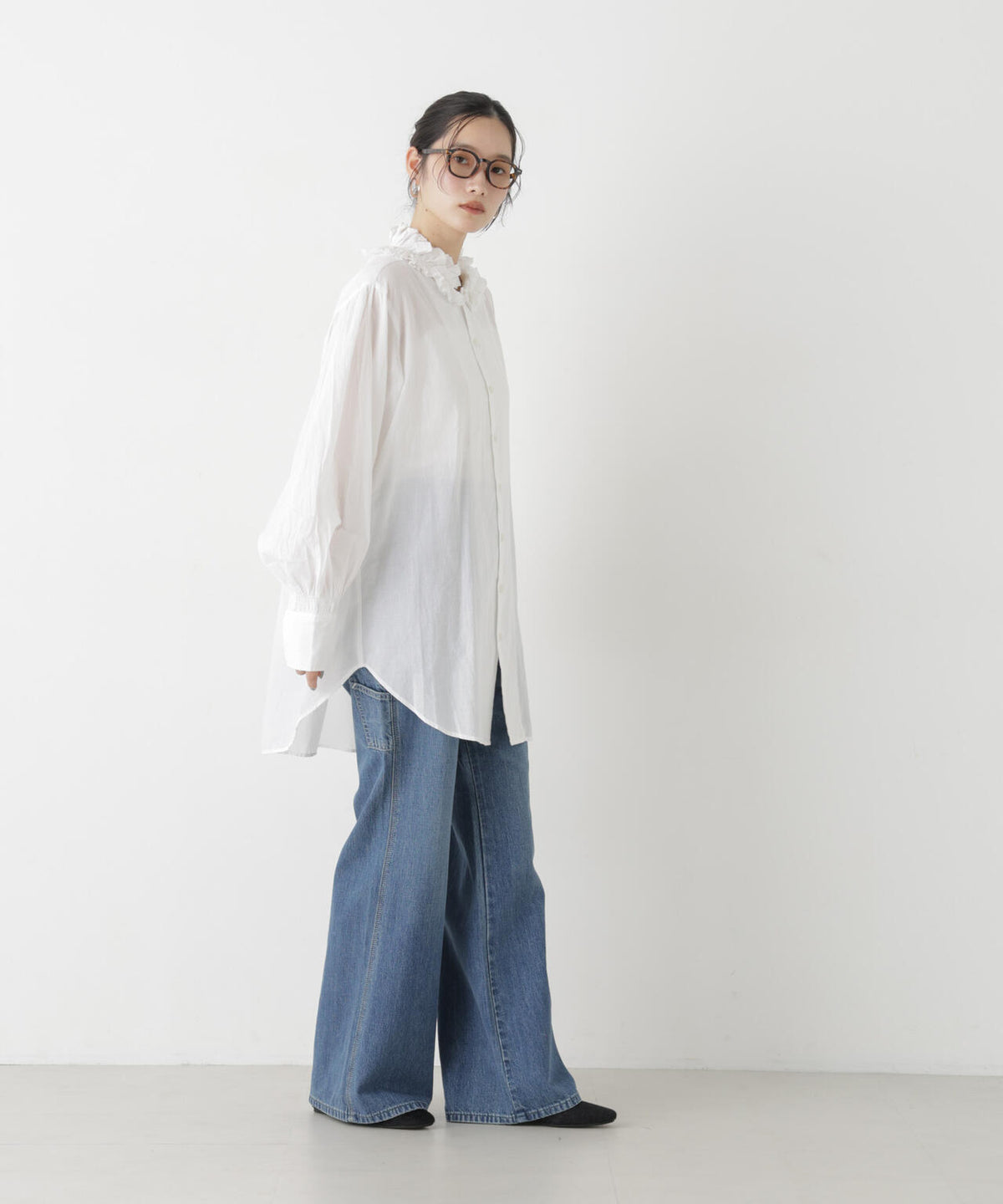 crinkle crinkle crinkle/cotton frill collar shirts 6716220003