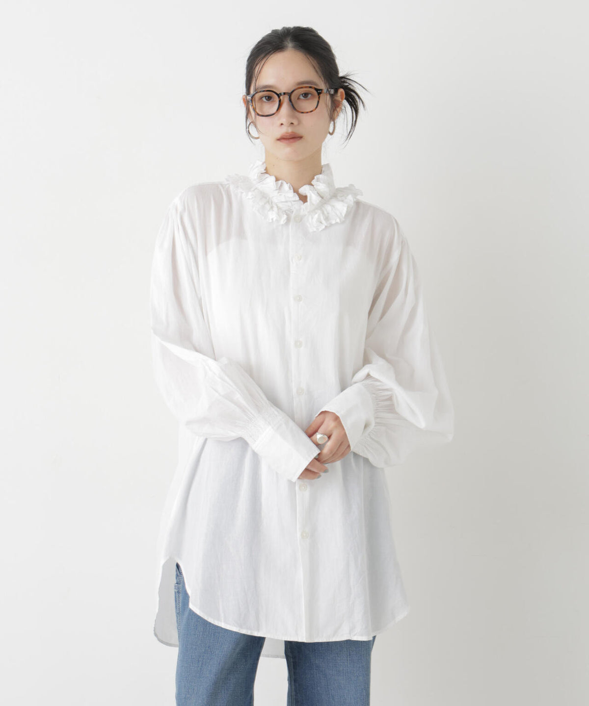 crinkle crinkle crinkle/cotton frill collar shirts 6716220003