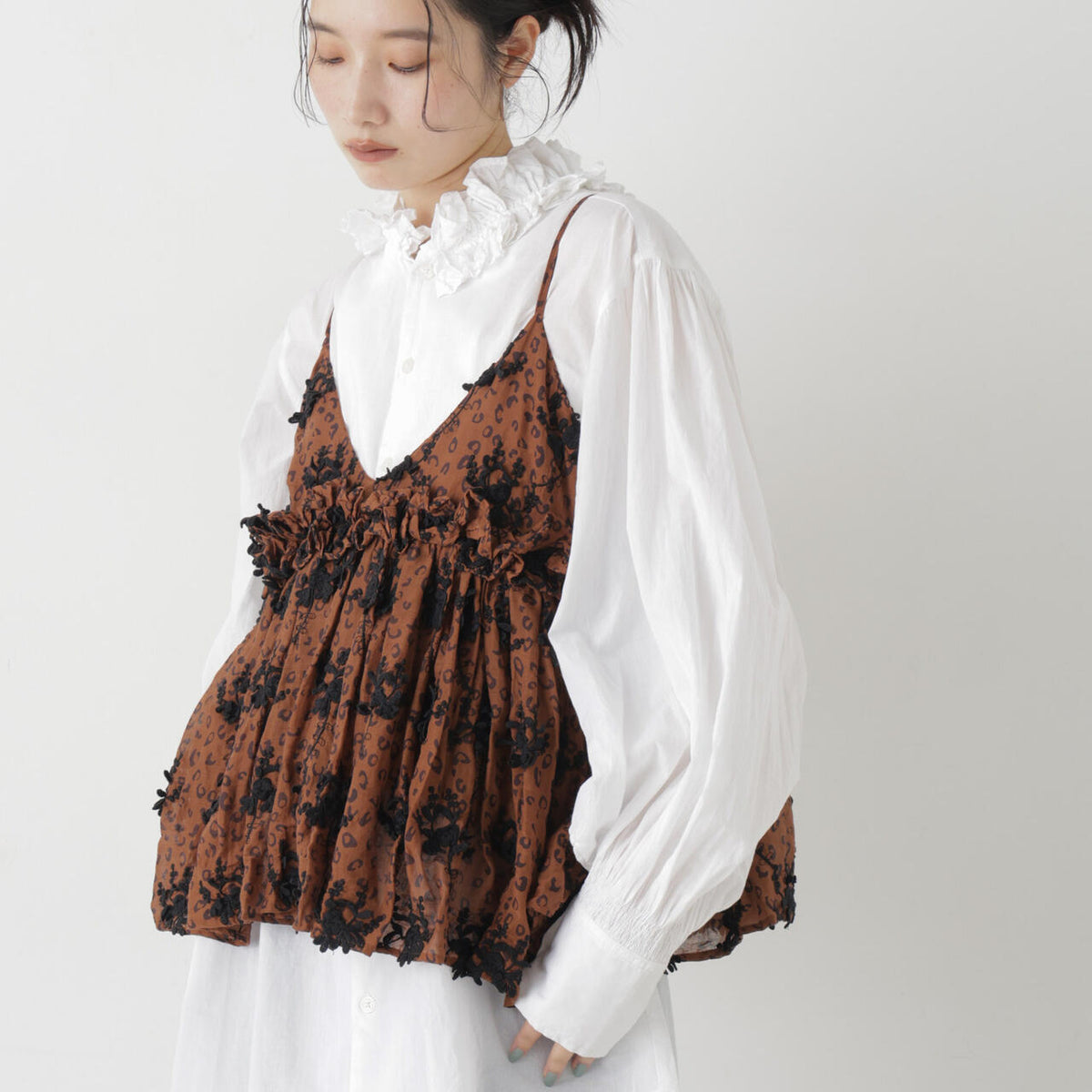crinkle crinkle crinkle/3D embroidery leopard cami(セットアップ可)