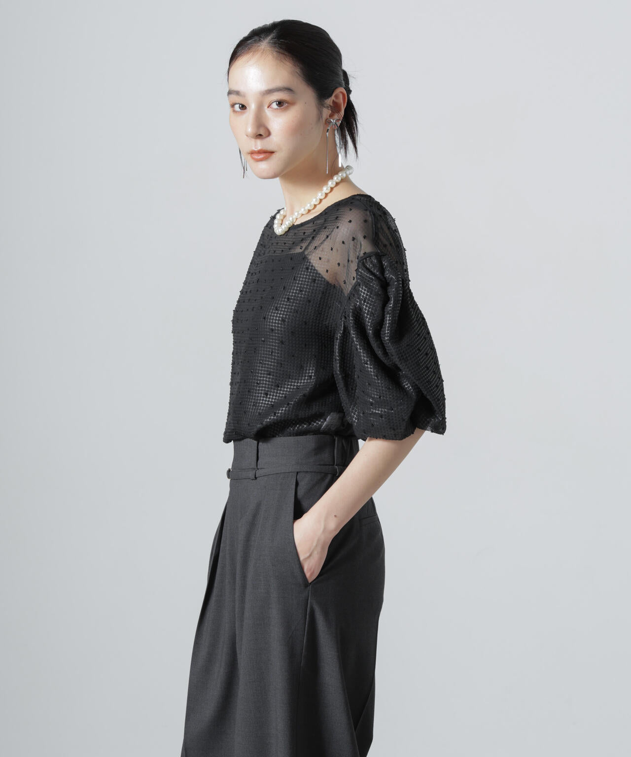 troisiemechaco/SEER PUFFY JAQUARD ブラウス 6716221002