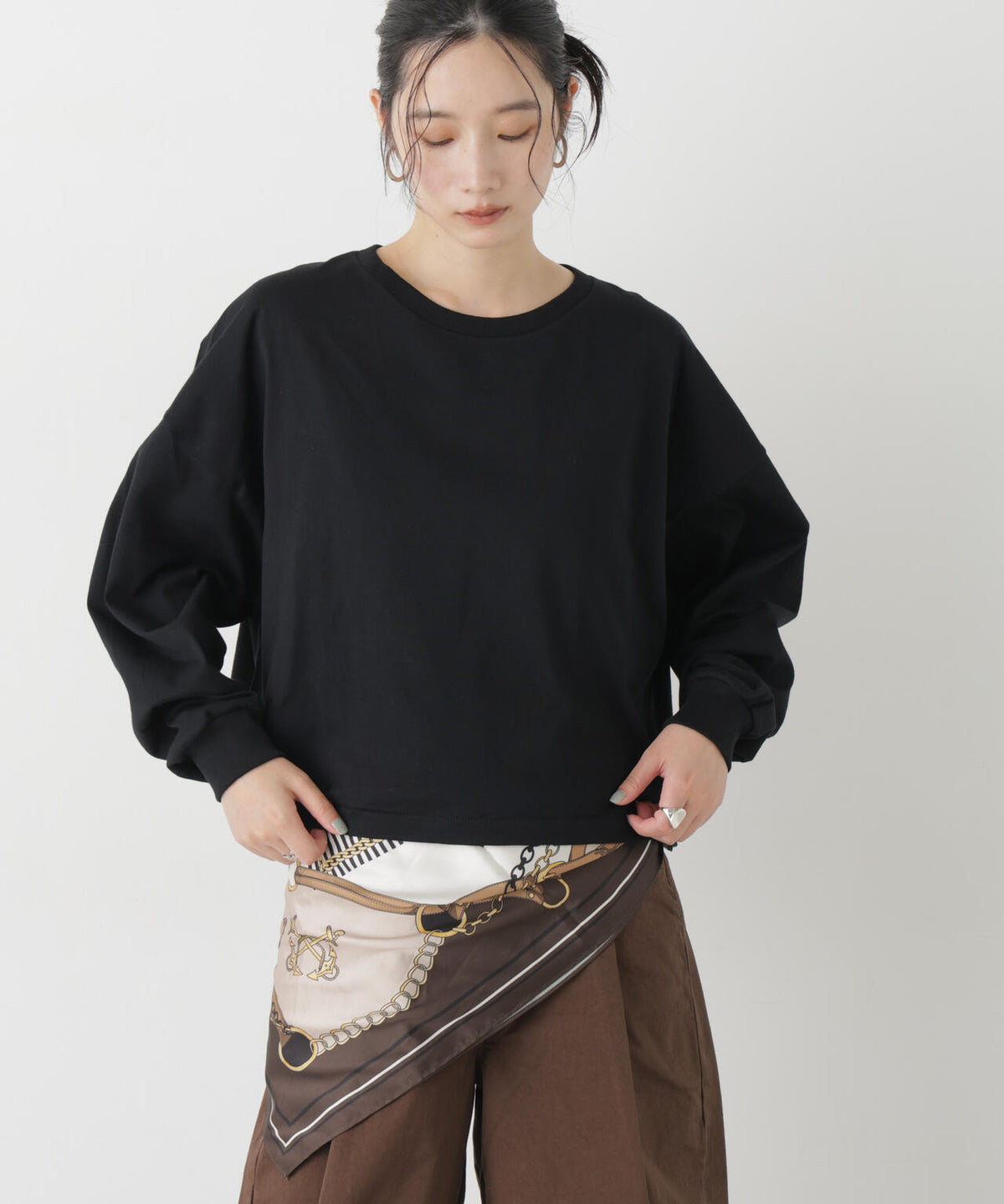 Hanes/1P KURO for HER クロップドワイドT 6716223010