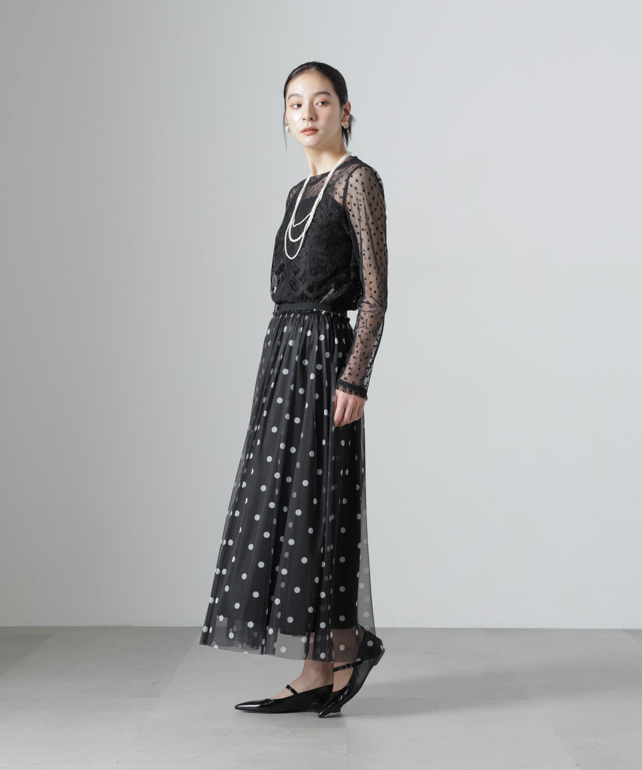 troisiemechaco/DOT×TULLE LACE トップス 6716223038