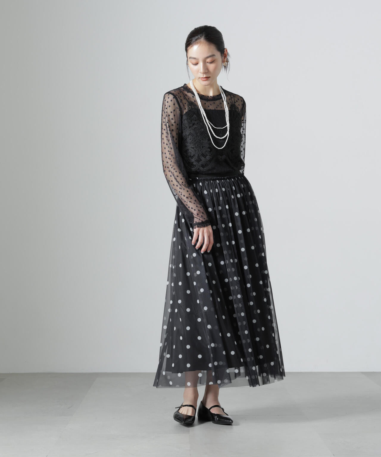 troisiemechaco/DOT×TULLE LACE トップス 6716223038