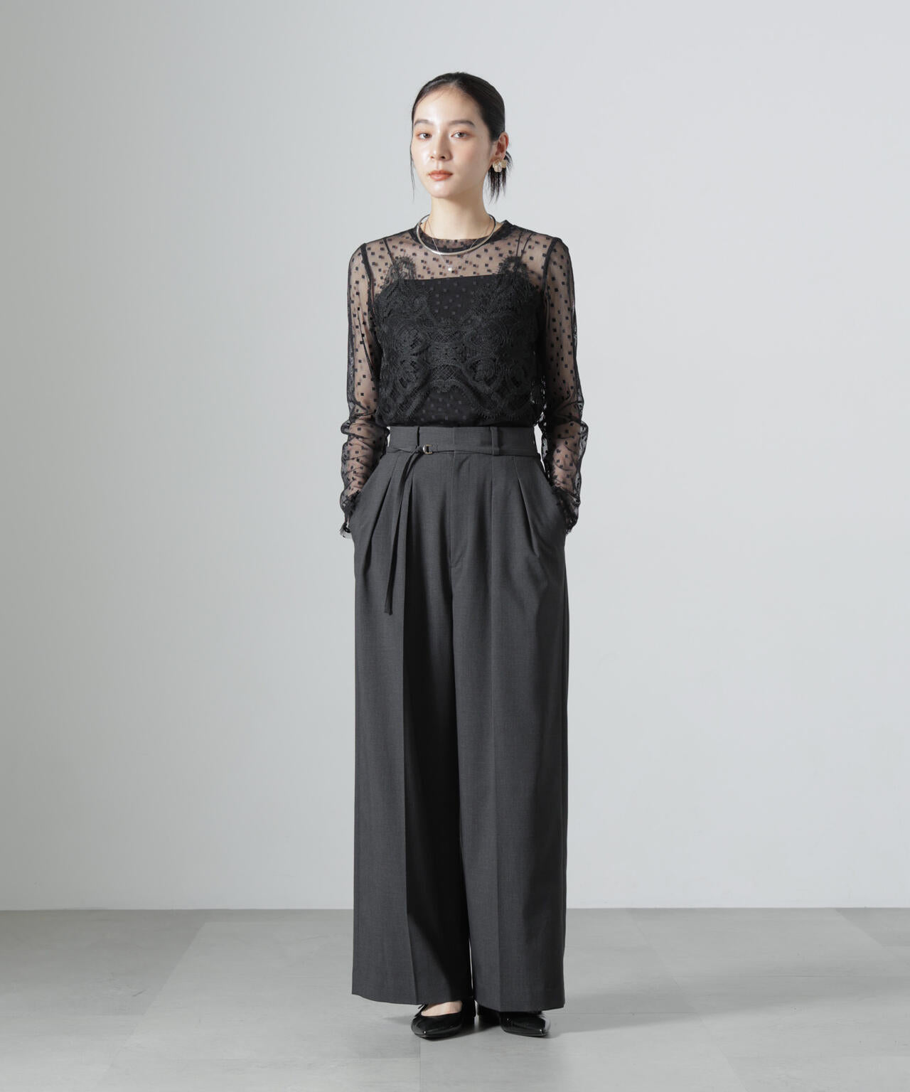troisiemechaco/DOT×TULLE LACE トップス 6716223038