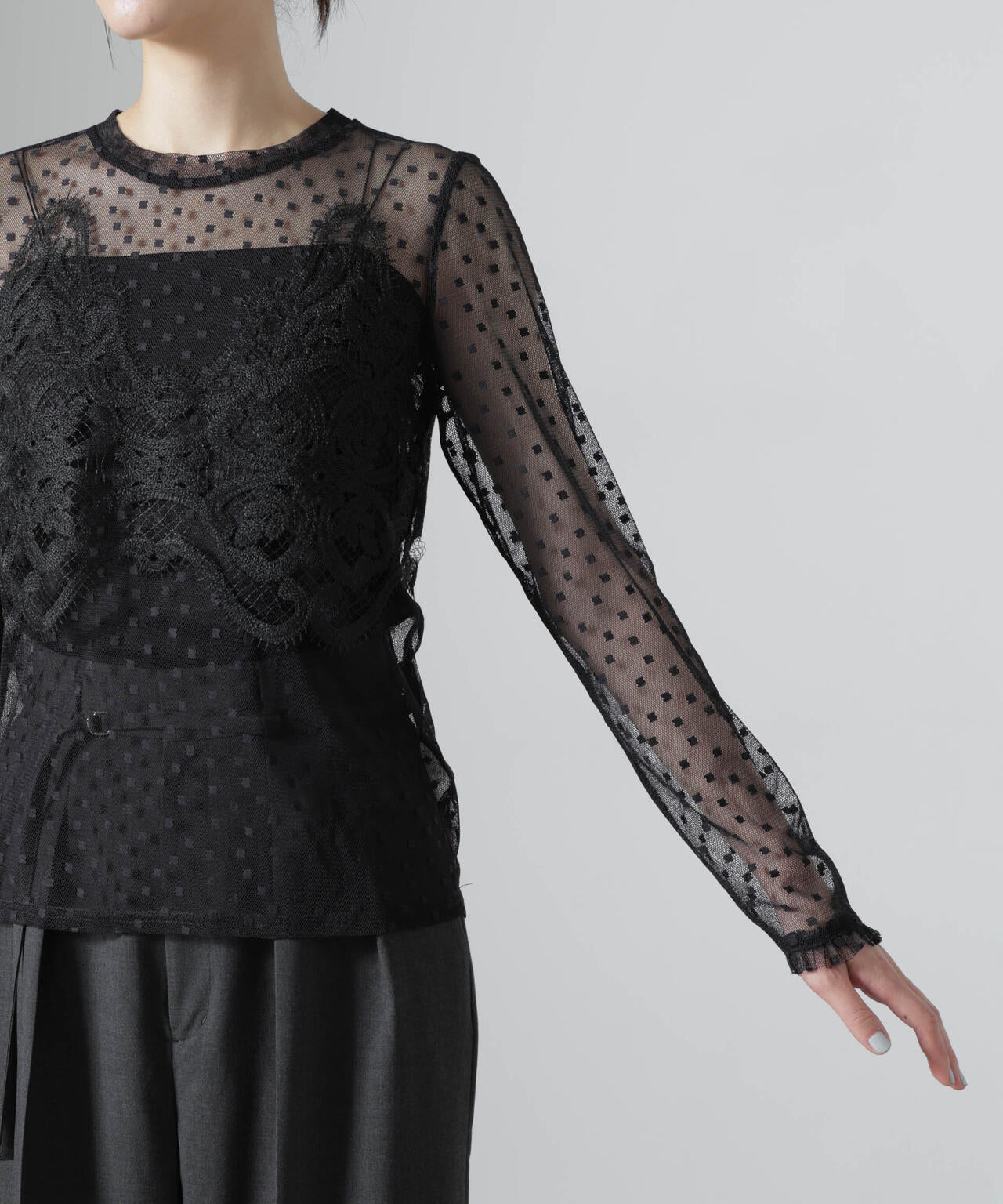 troisiemechaco/DOT×TULLE LACE トップス 6716223038