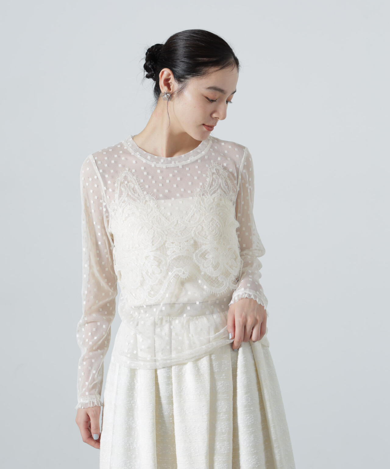 troisiemechaco/DOT×TULLE LACE トップス 6716223038